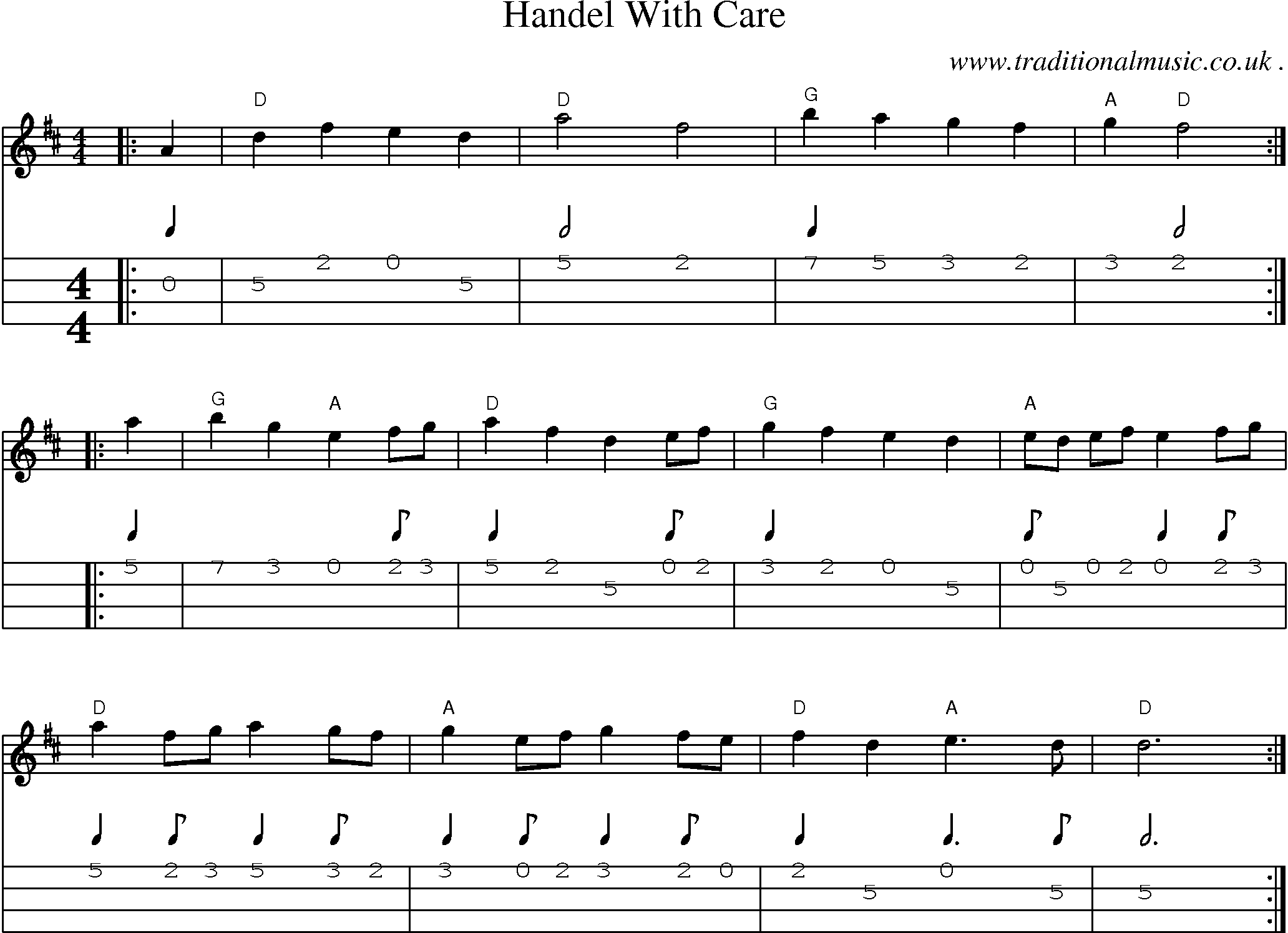 Sheet-Music and Mandolin Tabs for Handel With Care