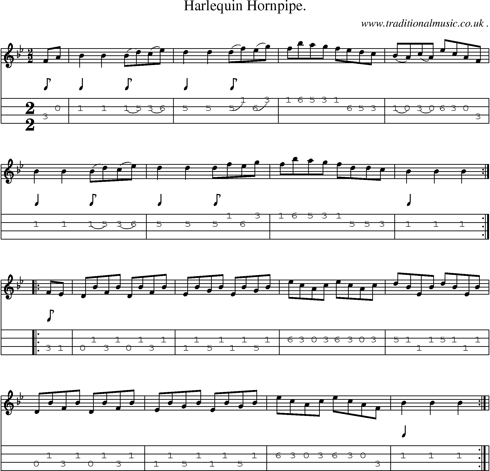 Sheet-Music and Mandolin Tabs for Harlequin Hornpipe