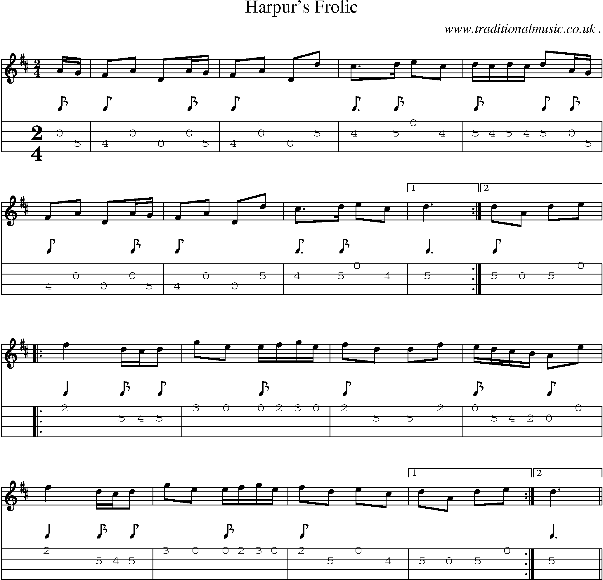 Sheet-Music and Mandolin Tabs for Harpurs Frolic