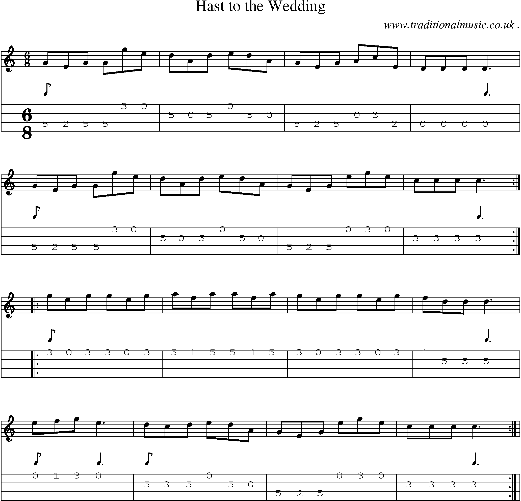 Sheet-Music and Mandolin Tabs for Hast To The Wedding