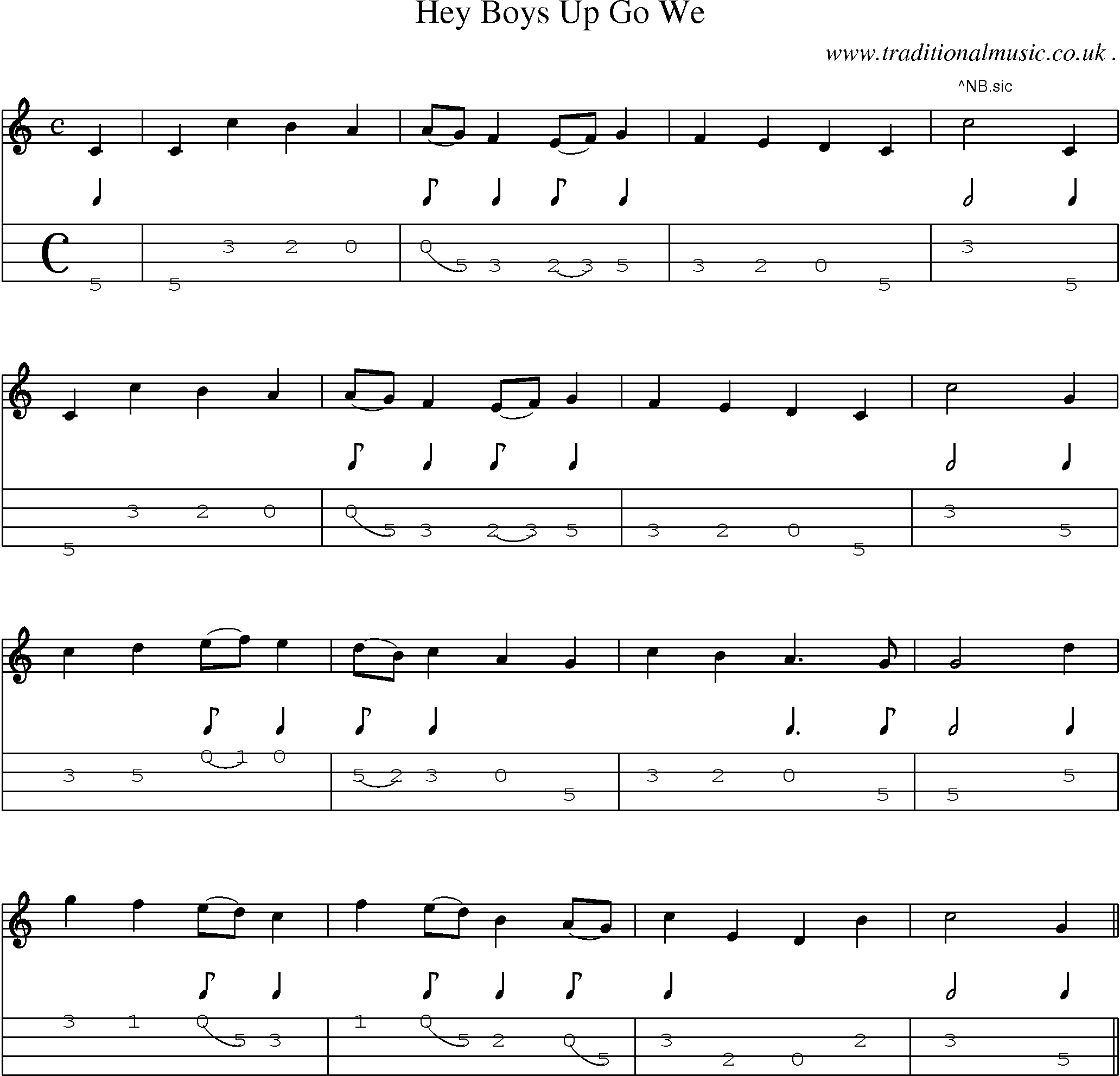 Sheet-Music and Mandolin Tabs for Hey Boys Up Go We