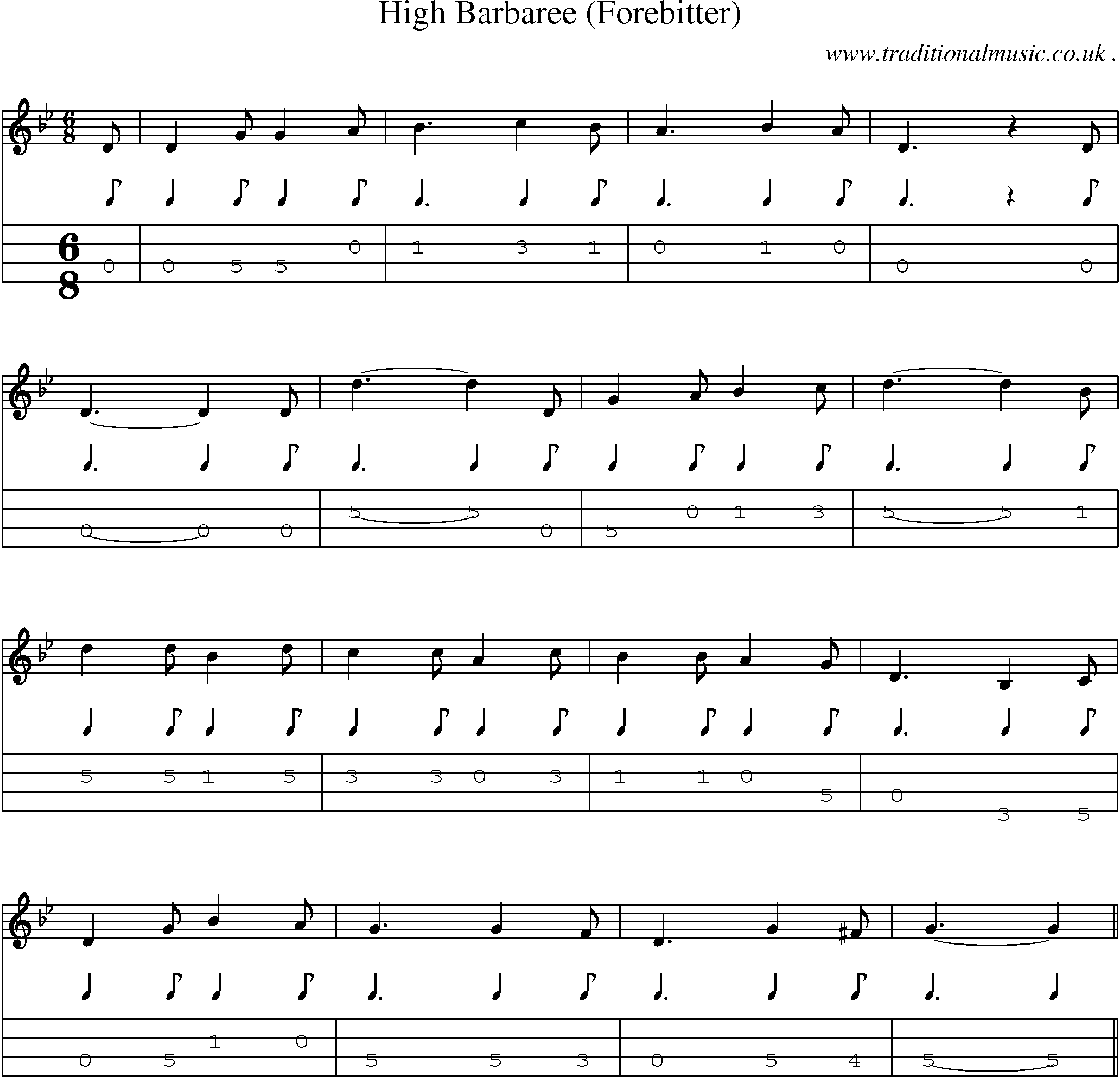 Sheet-Music and Mandolin Tabs for High Barbaree (forebitter)