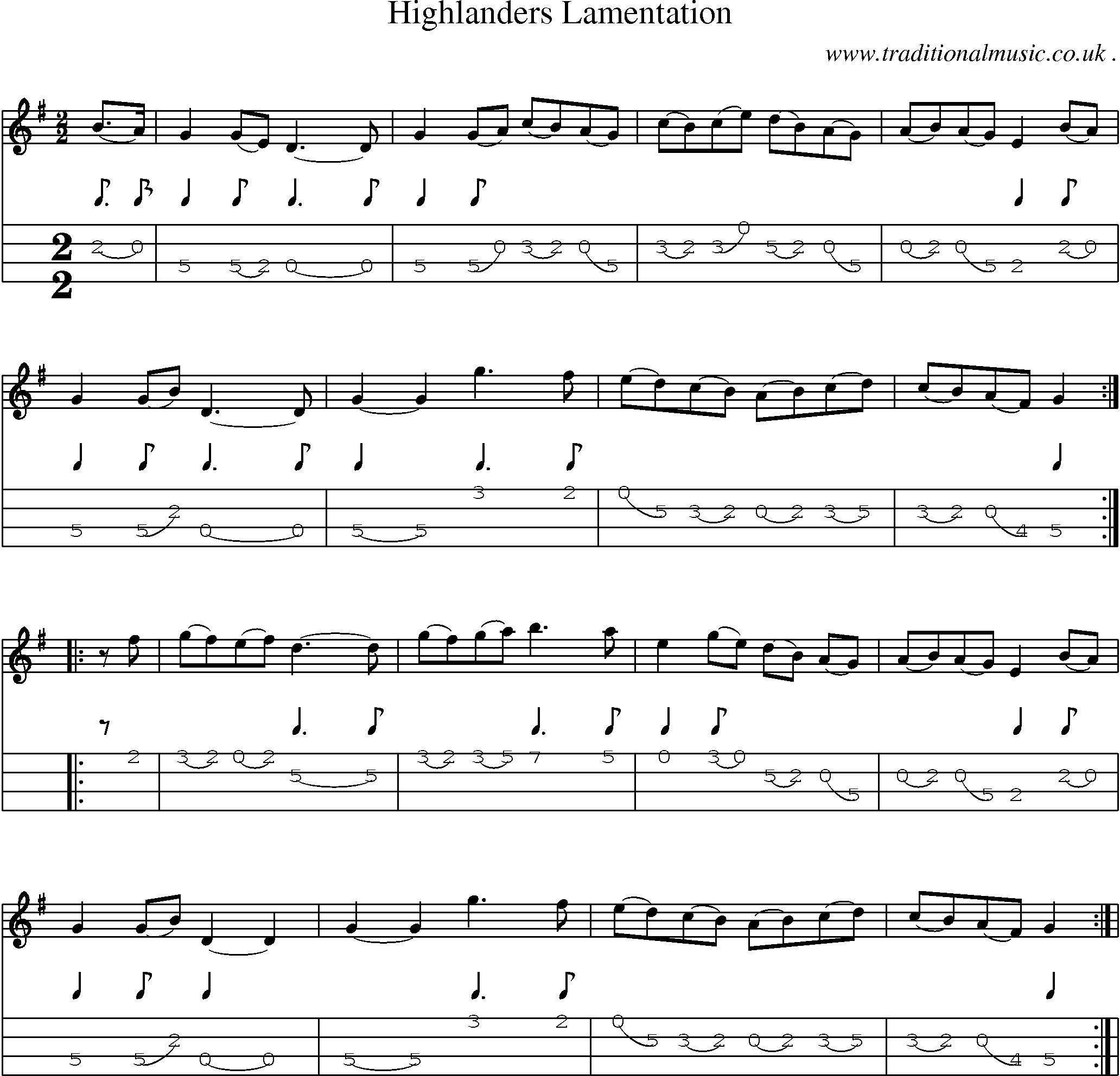 Sheet-Music and Mandolin Tabs for Highlanders Lamentation