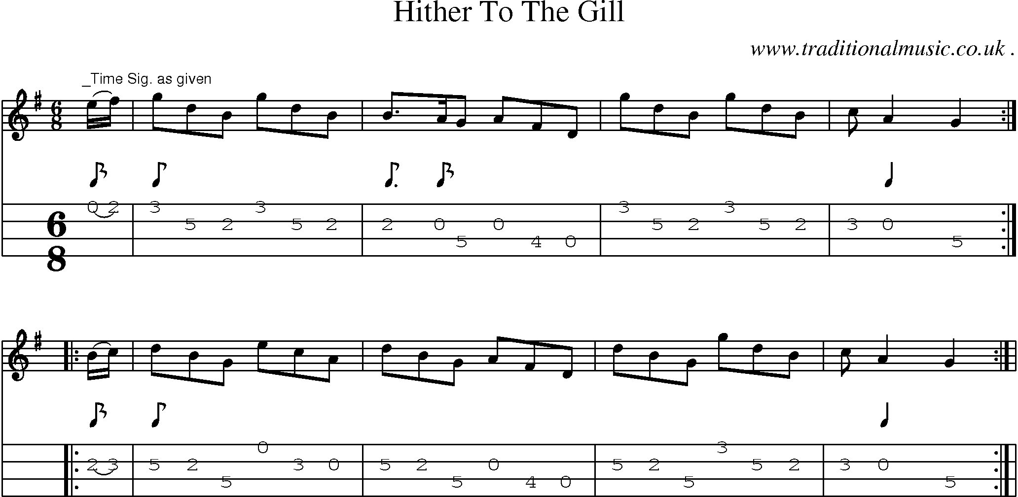 Sheet-Music and Mandolin Tabs for Hither To The Gill
