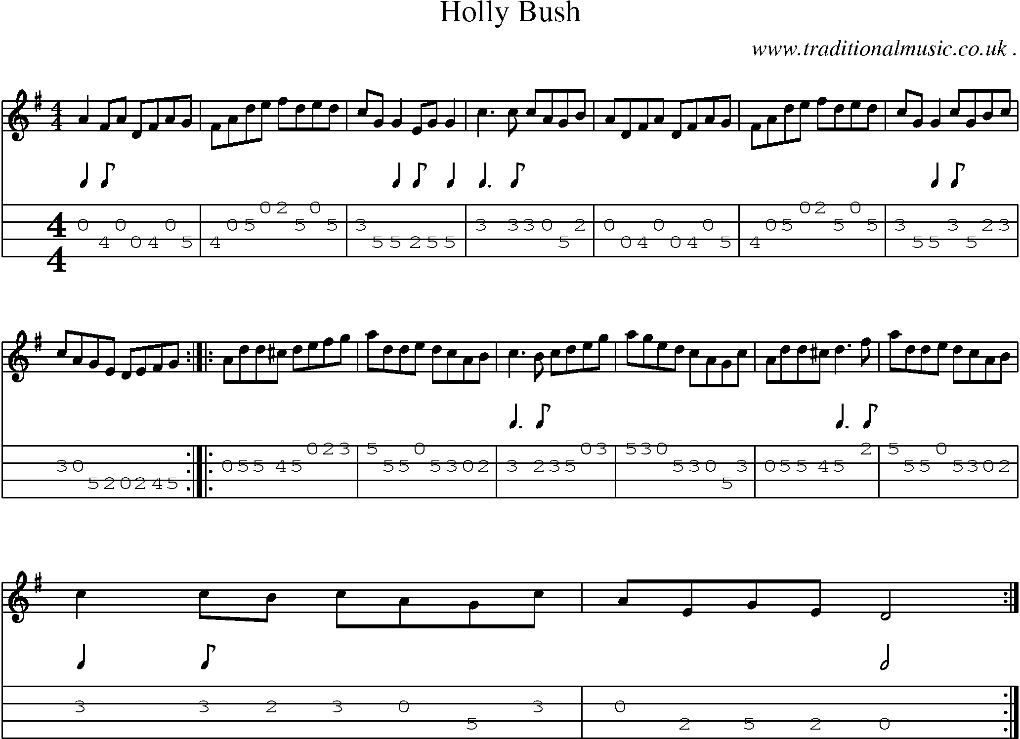 Sheet-Music and Mandolin Tabs for Holly Bush