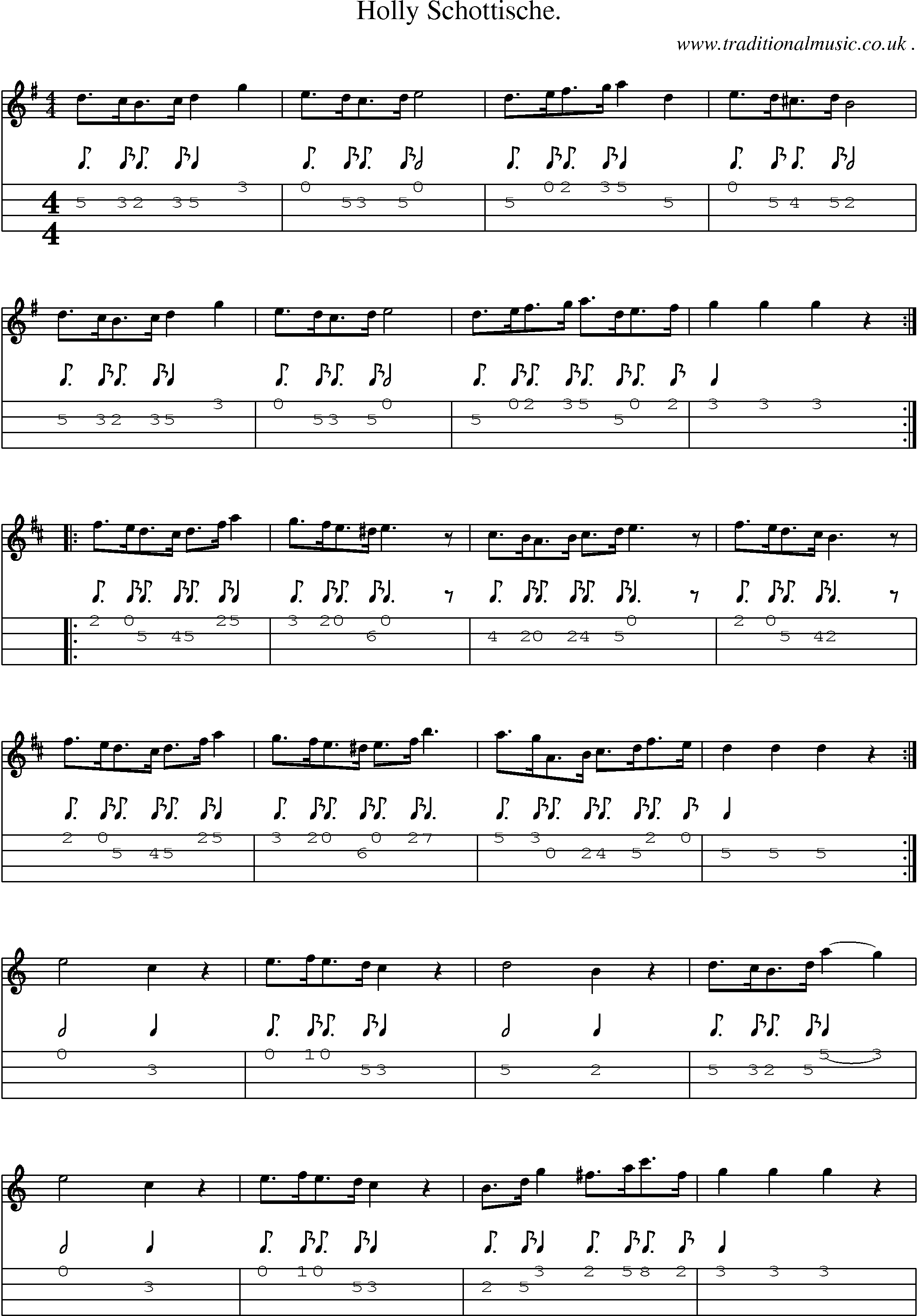 Sheet-Music and Mandolin Tabs for Holly Schottische