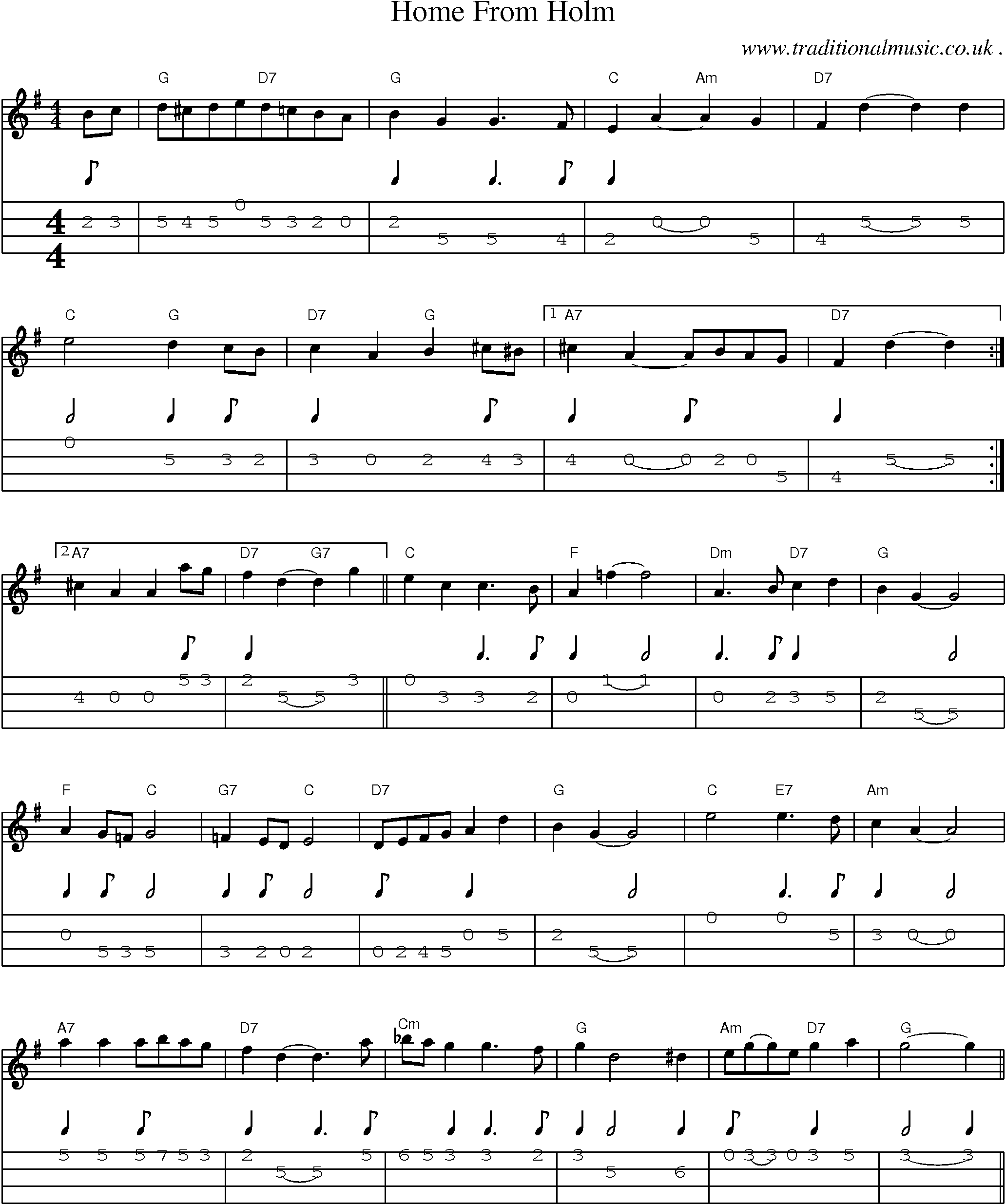 Sheet-Music and Mandolin Tabs for Home From Holm