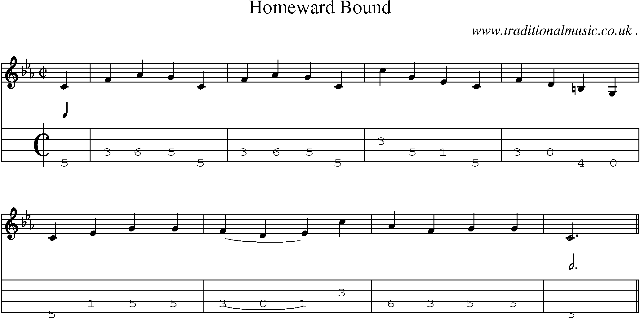 Sheet-Music and Mandolin Tabs for Homeward Bound