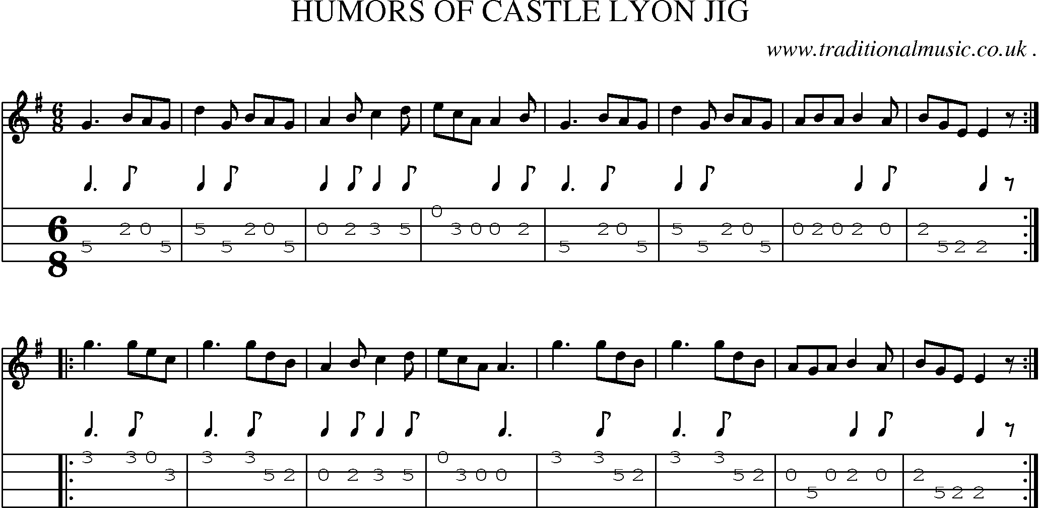 Sheet-Music and Mandolin Tabs for Humors Of Castle Lyon Jig