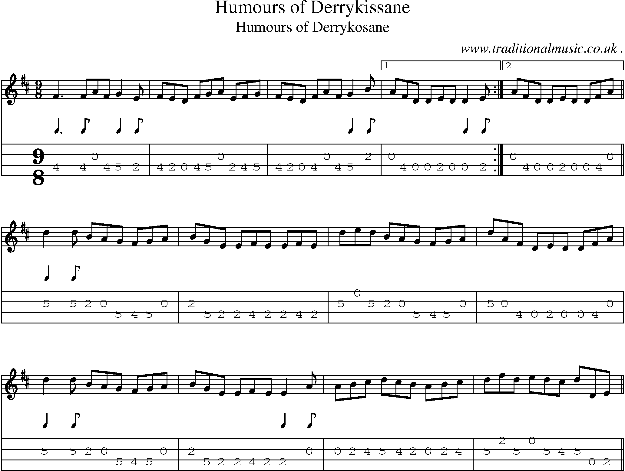 Sheet-Music and Mandolin Tabs for Humours Of Derrykissane