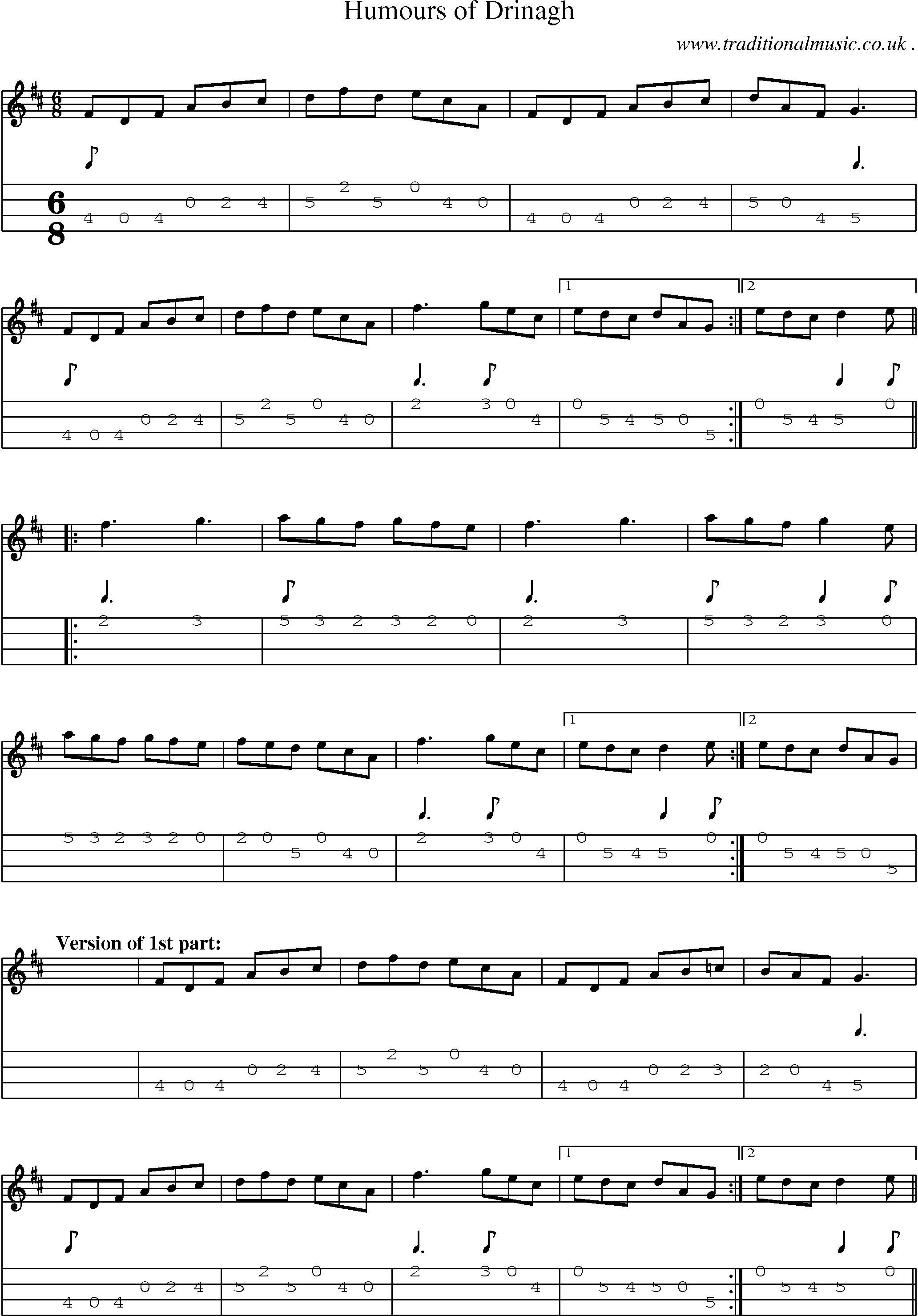 Sheet-Music and Mandolin Tabs for Humours Of Drinagh