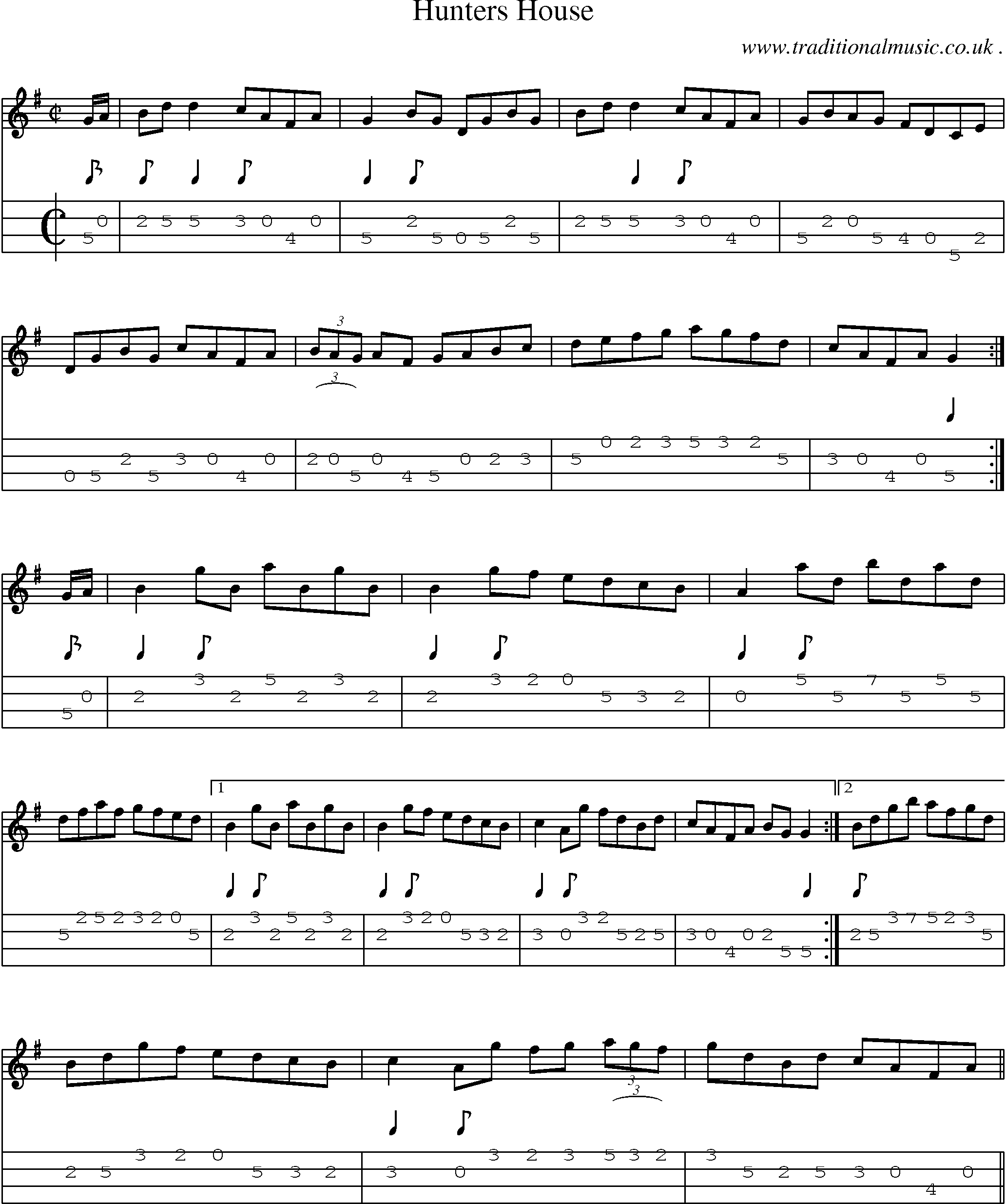 Sheet-Music and Mandolin Tabs for Hunters House