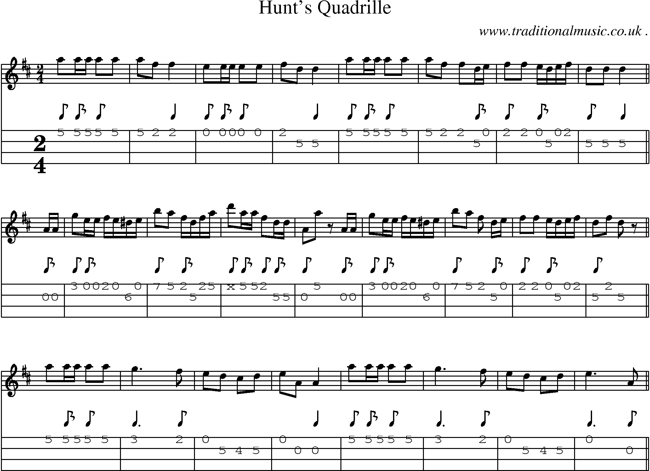Sheet-Music and Mandolin Tabs for Hunts Quadrille