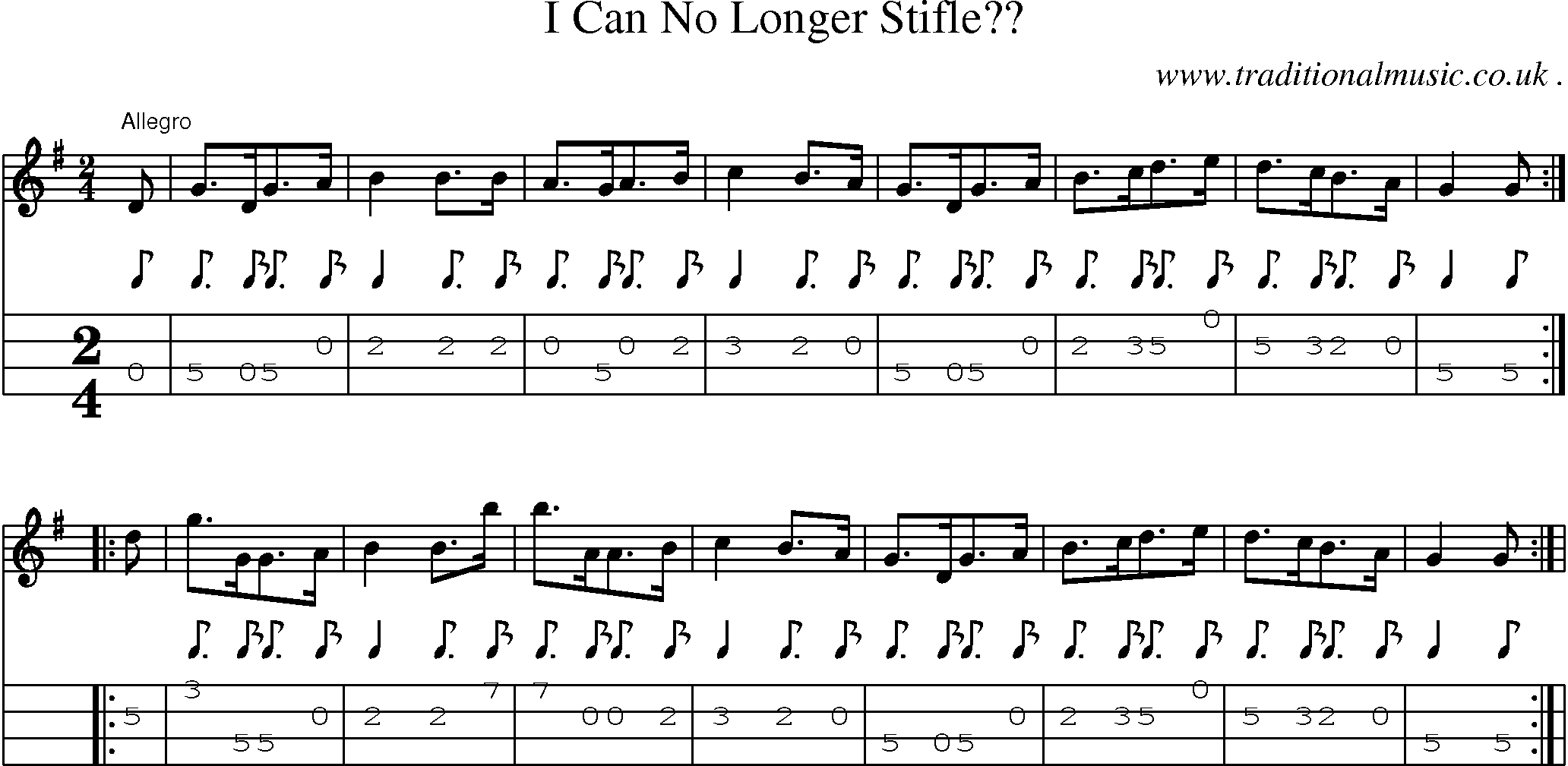 Sheet-Music and Mandolin Tabs for I Can No Longer Stifle