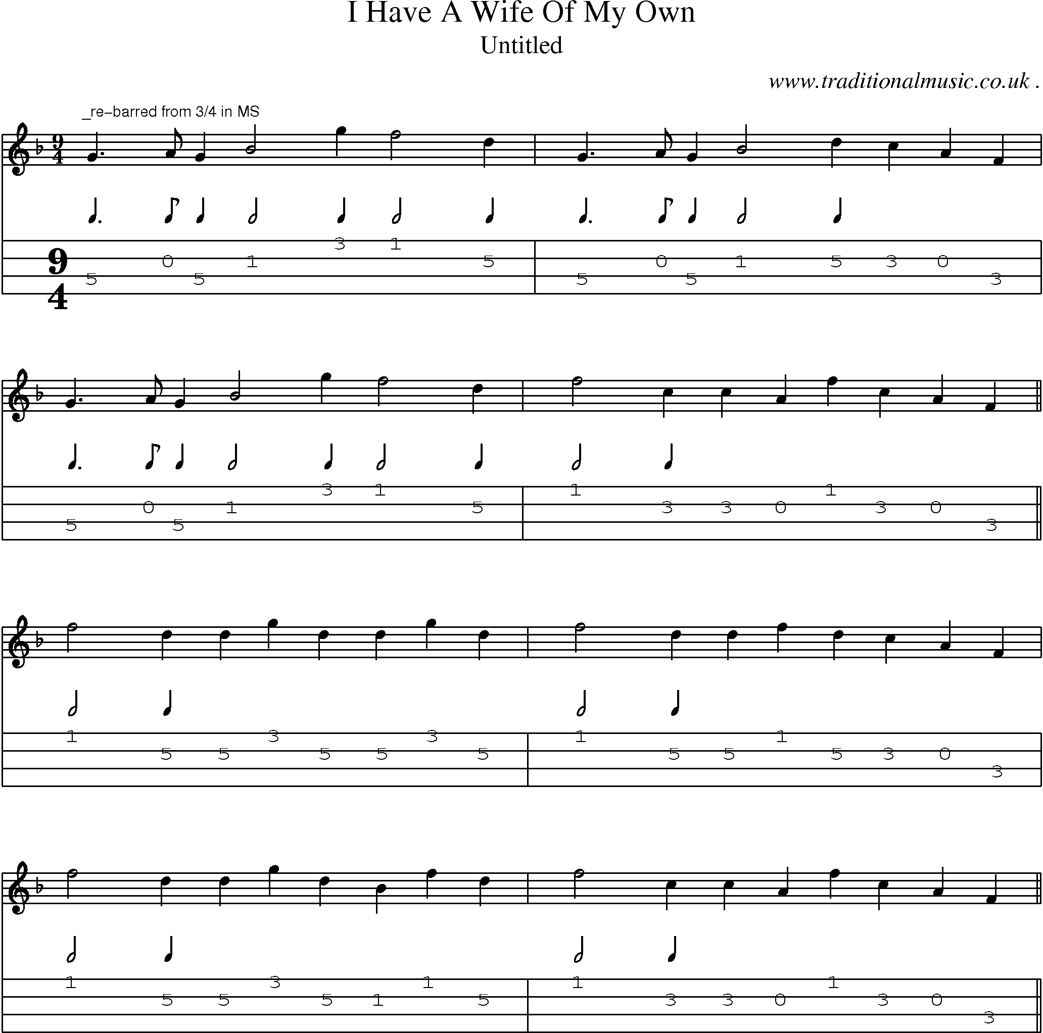 Sheet-Music and Mandolin Tabs for I Have A Wife Of My Own