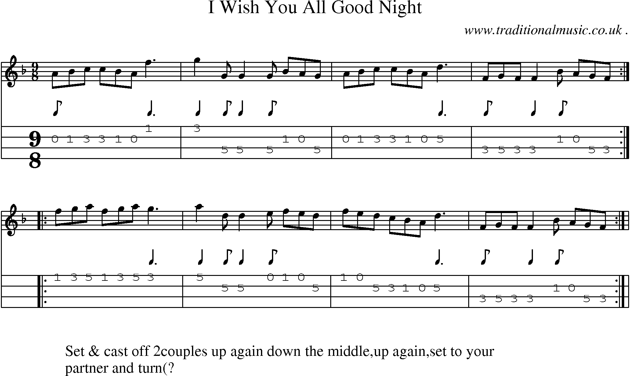 Sheet-Music and Mandolin Tabs for I Wish You All Good Night