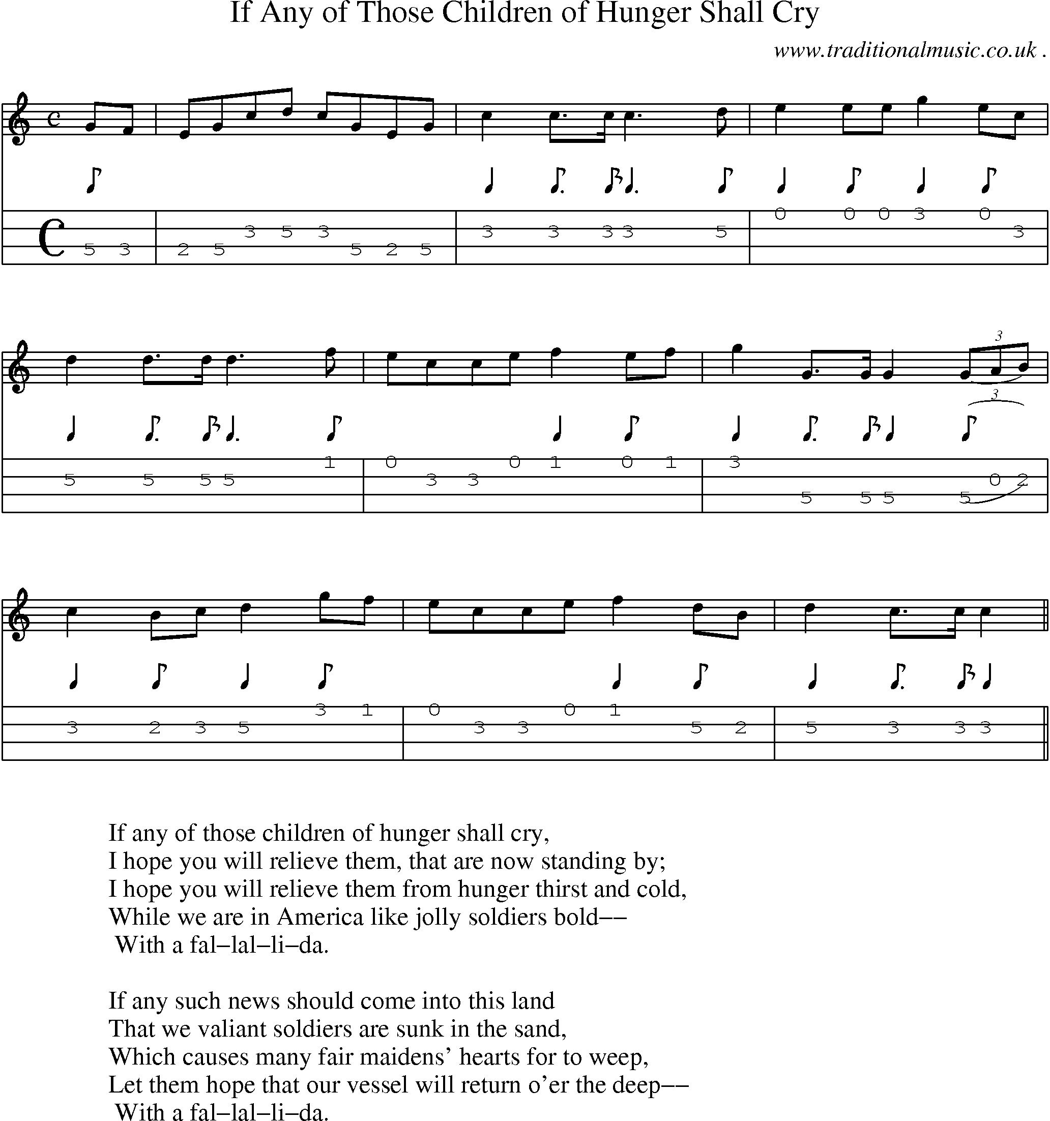 Sheet-Music and Mandolin Tabs for If Any Of Those Children Of Hunger Shall Cry