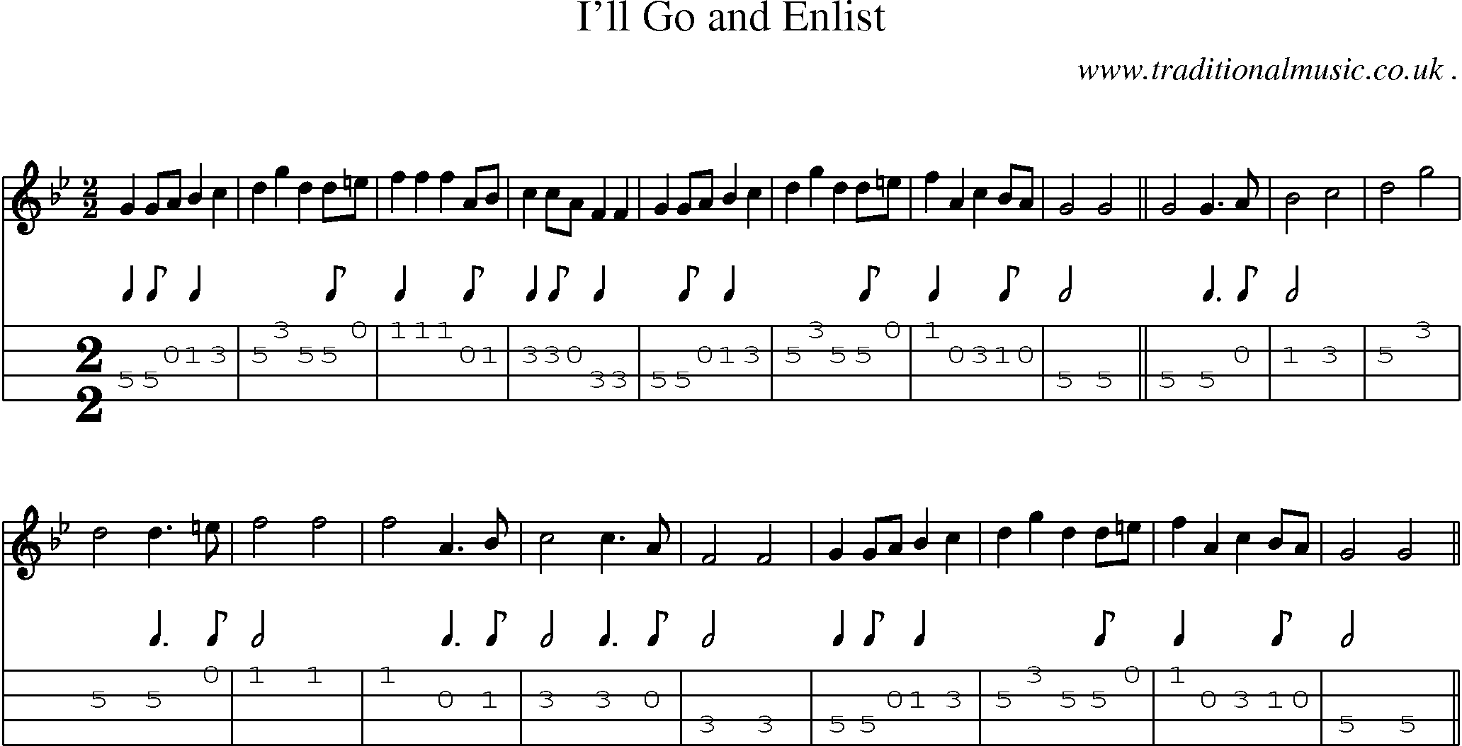 Sheet-Music and Mandolin Tabs for Ill Go And Enlist