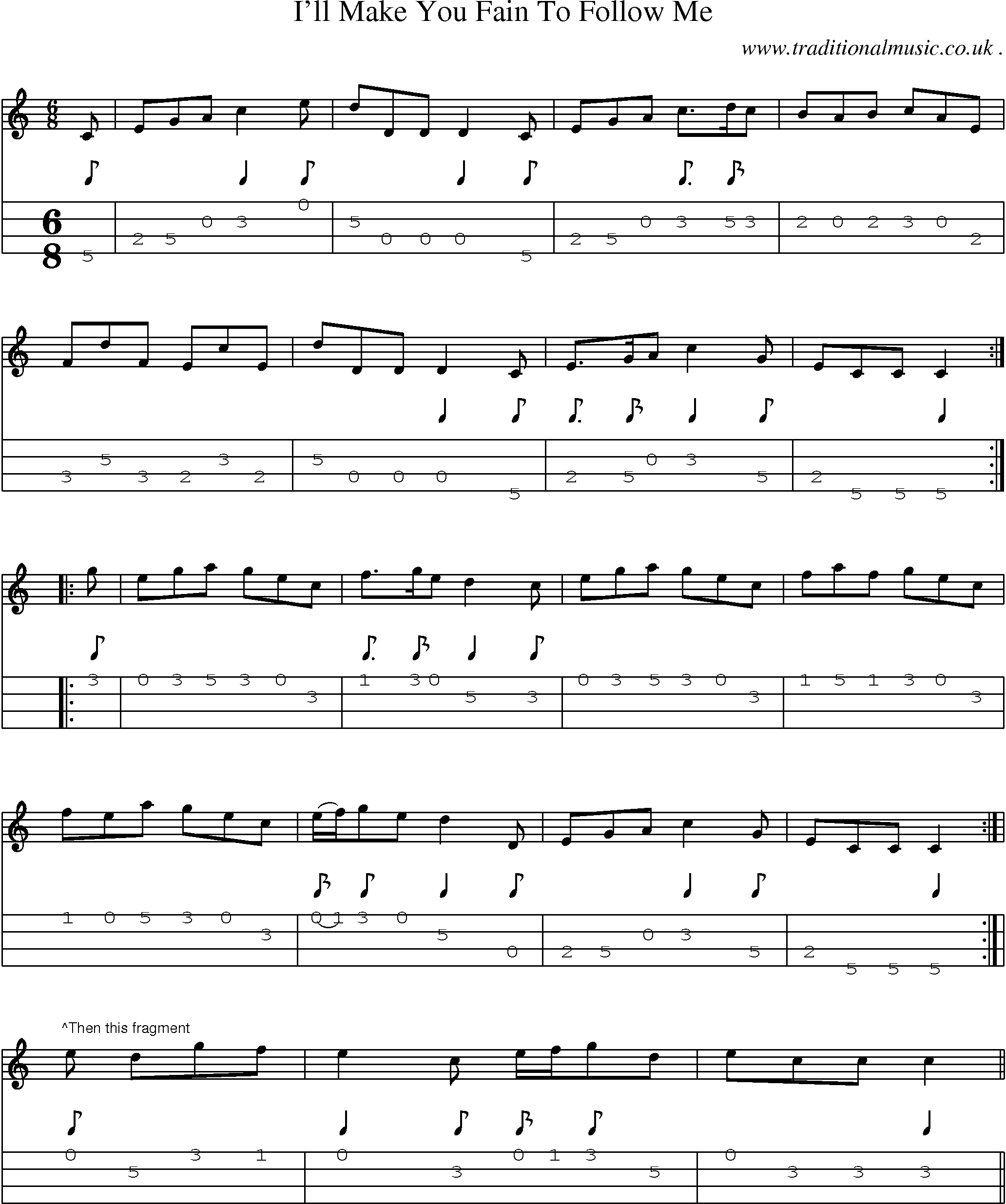 Sheet-Music and Mandolin Tabs for Ill Make You Fain To Follow Me
