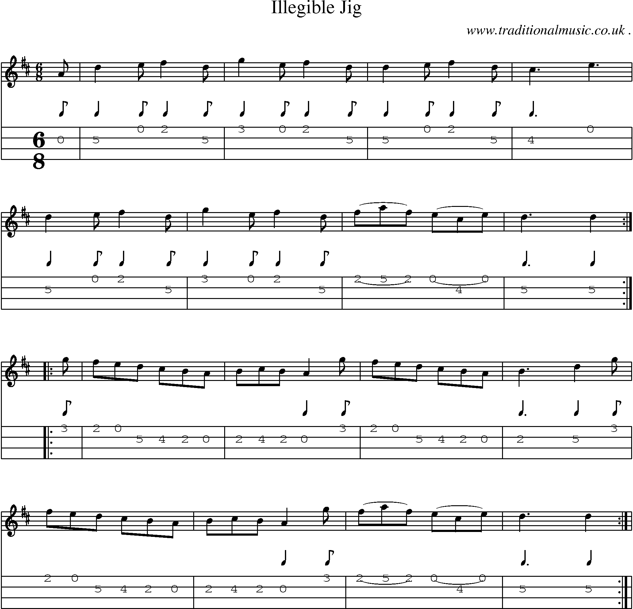 Sheet-Music and Mandolin Tabs for Illegible Jig