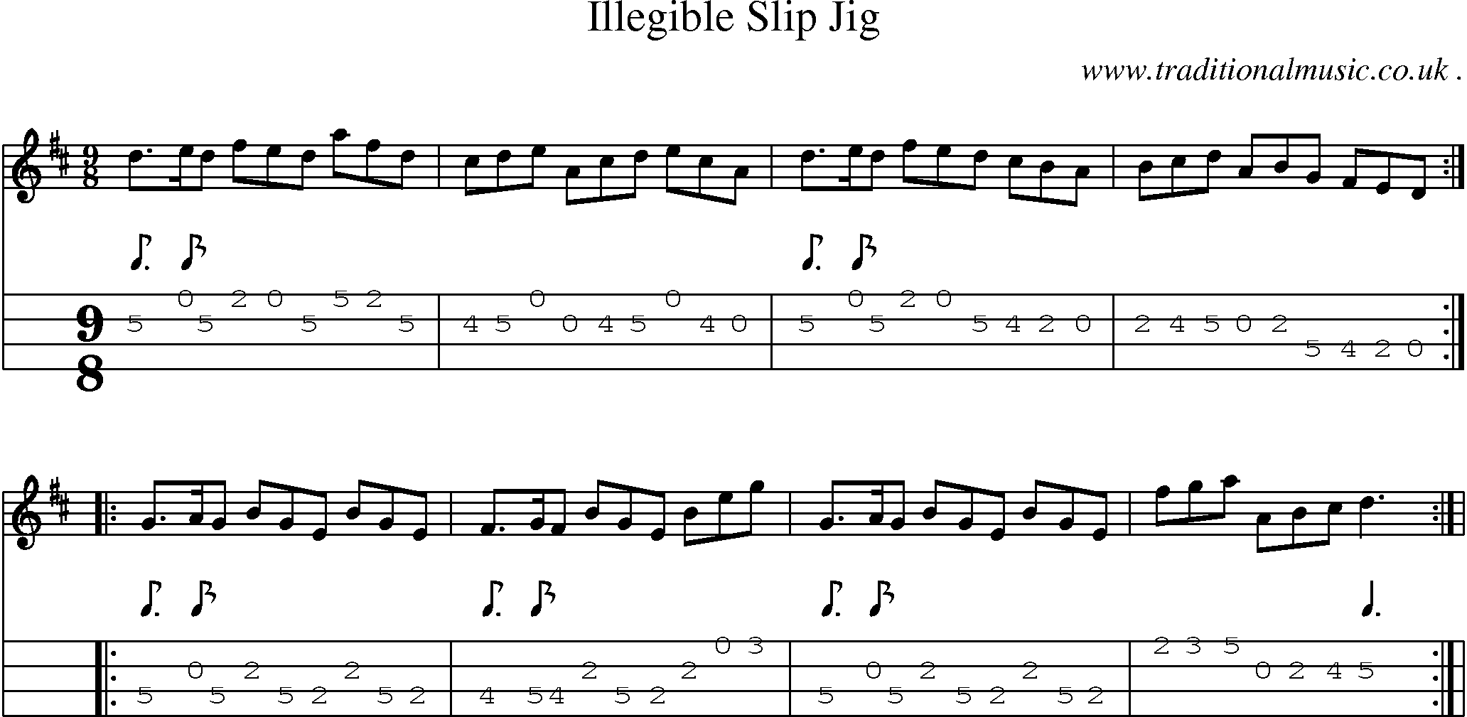 Sheet-Music and Mandolin Tabs for Illegible Slip Jig