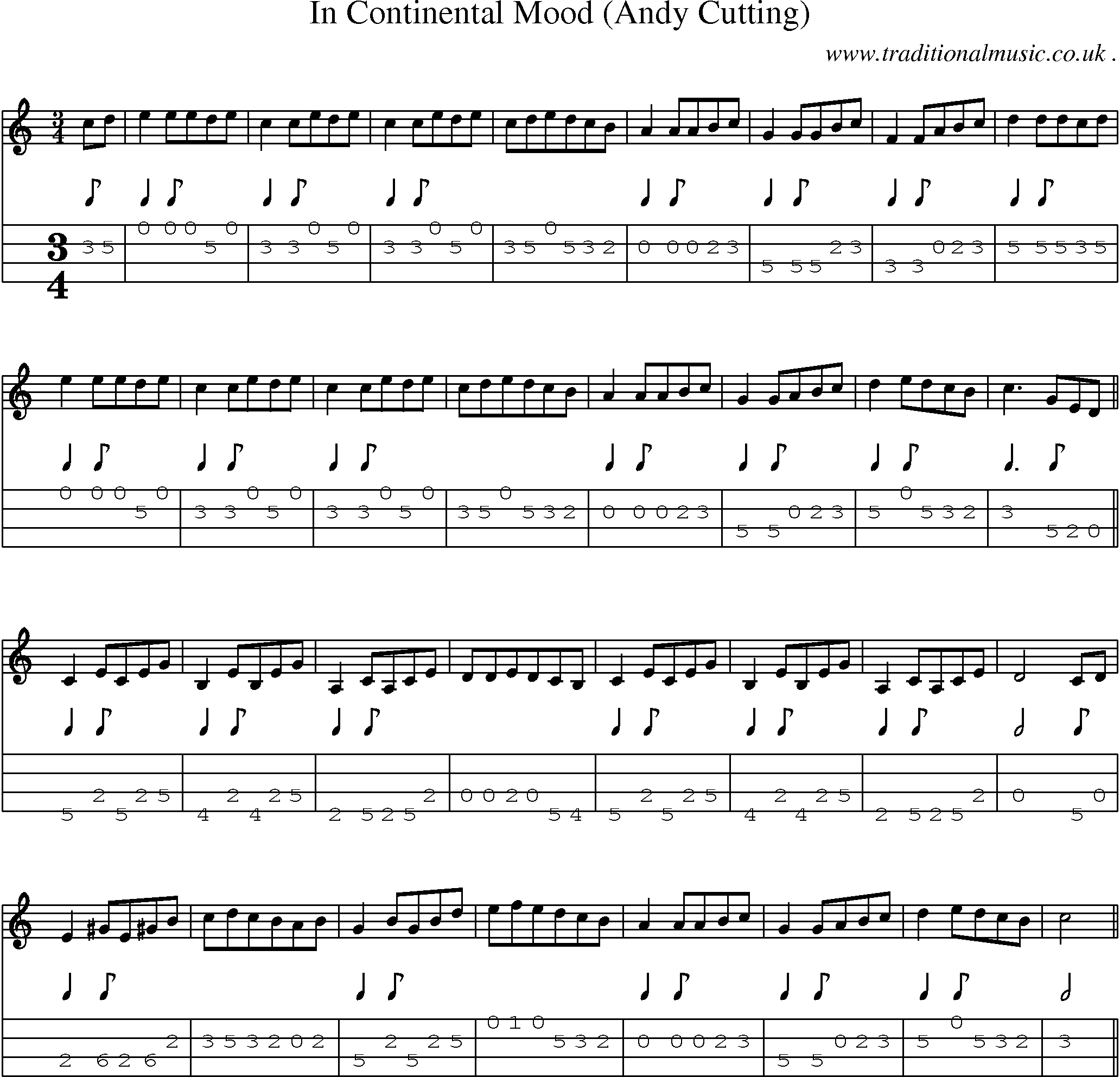 Sheet-Music and Mandolin Tabs for In Continental Mood (andy Cutting)