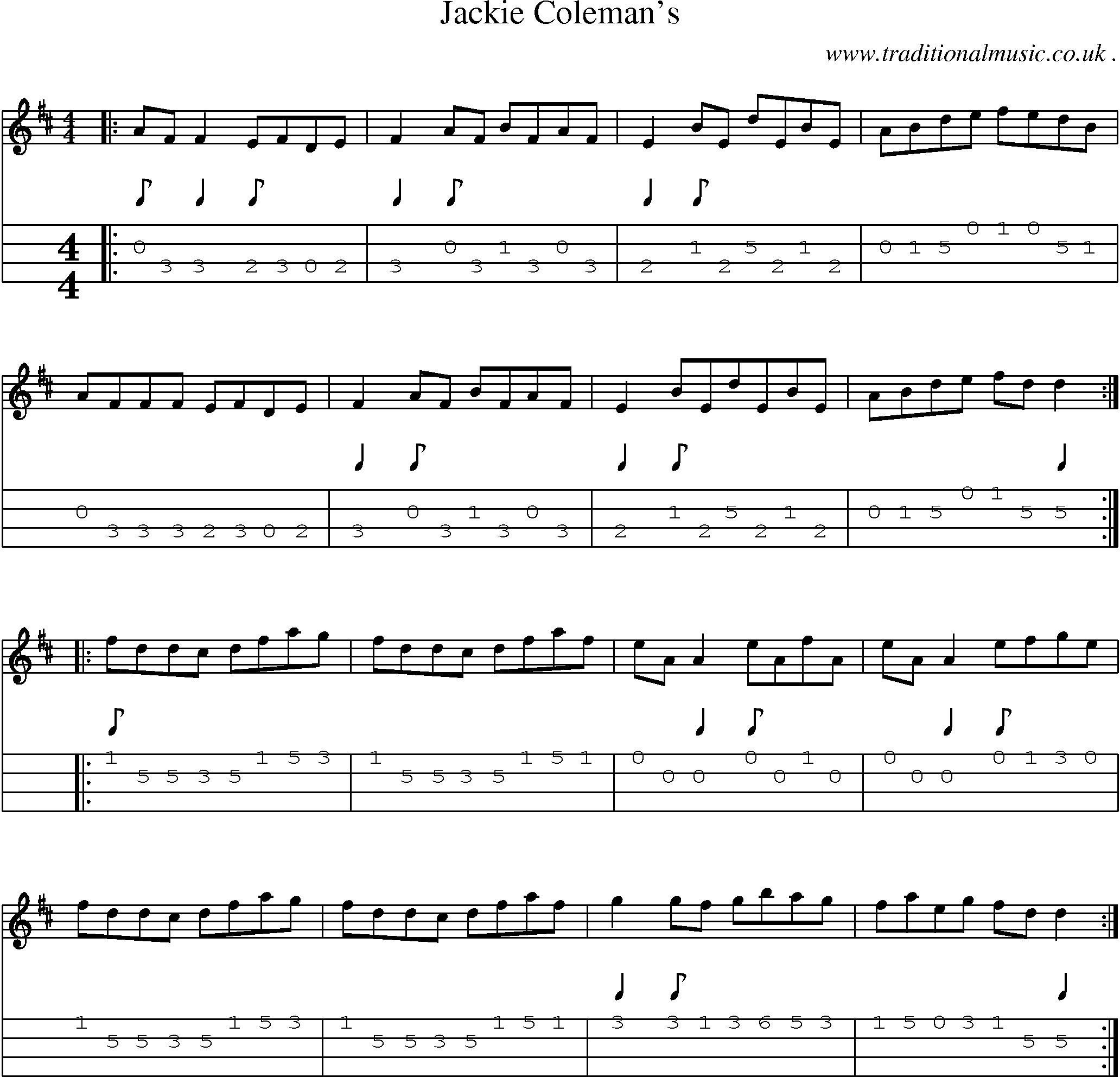 Sheet-Music and Mandolin Tabs for Jackie Colemans