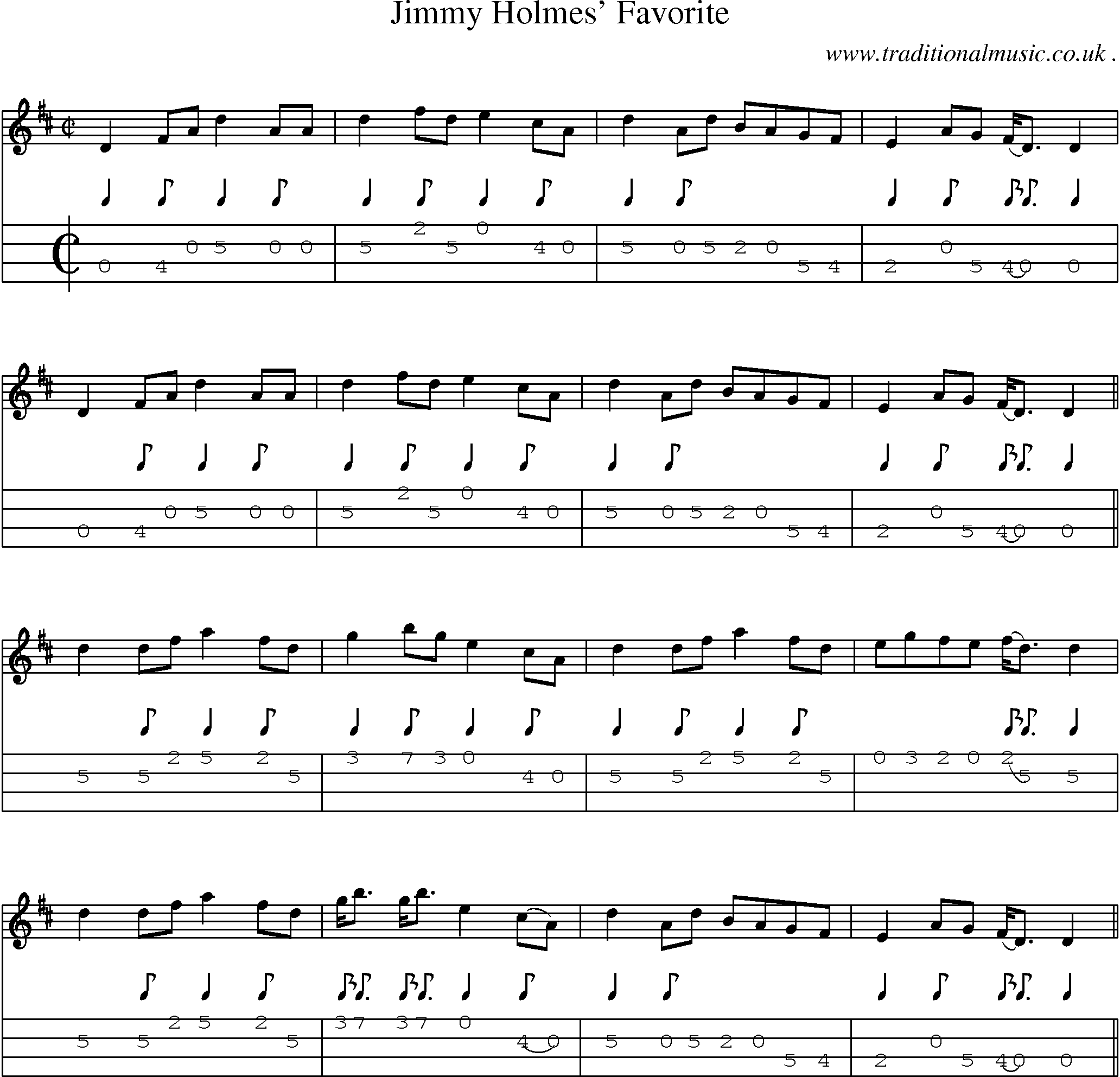 Sheet-Music and Mandolin Tabs for Jimmy Holmes Favorite