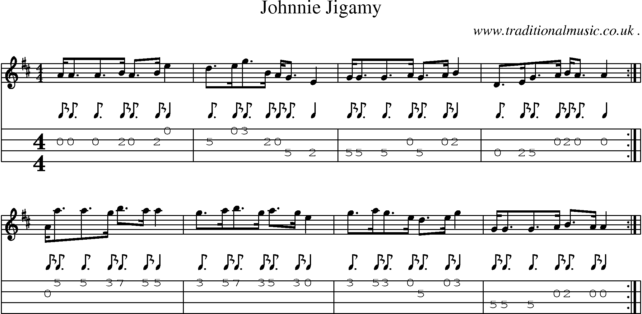 Sheet-Music and Mandolin Tabs for Johnnie Jigamy