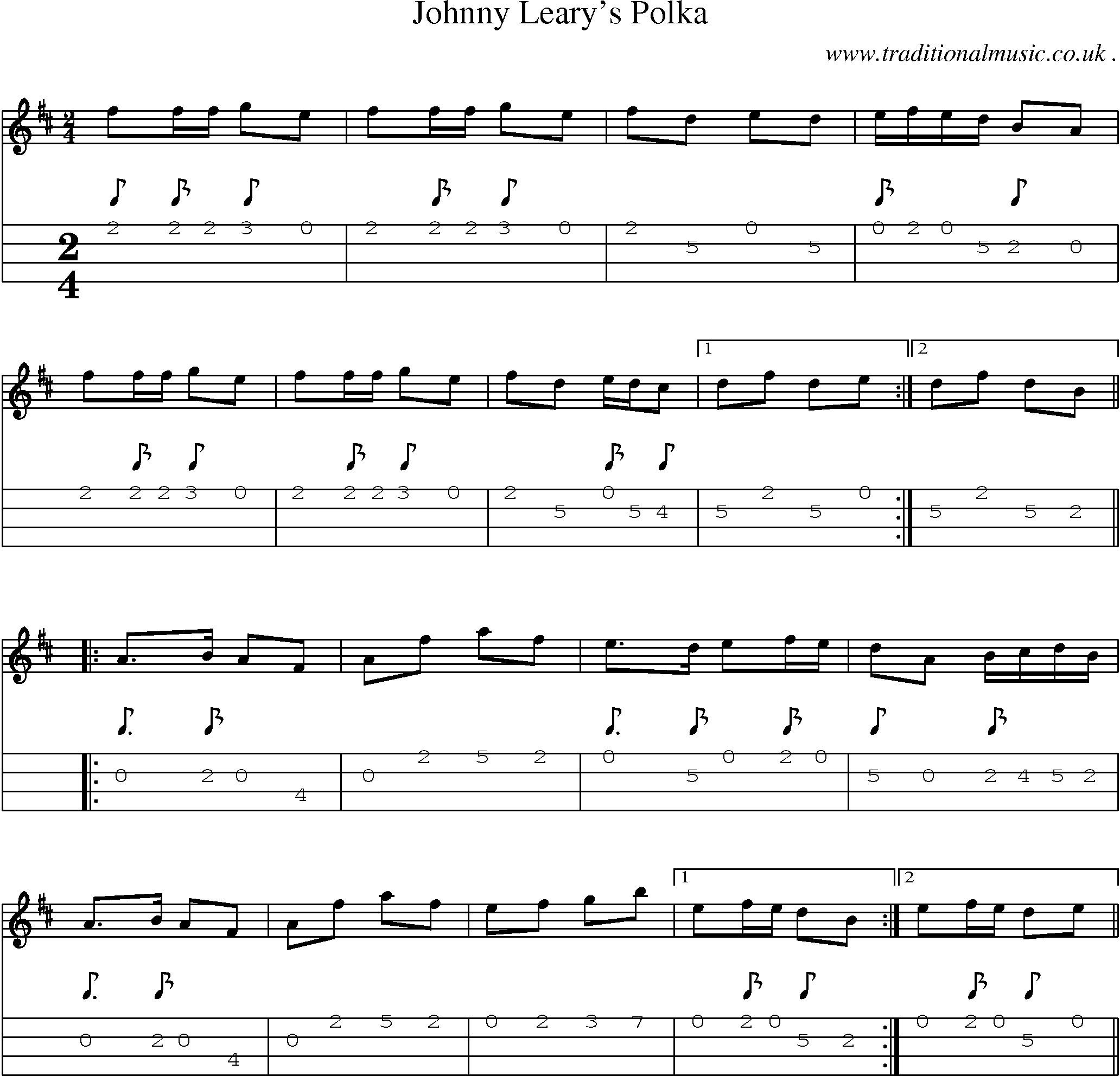 Sheet-Music and Mandolin Tabs for Johnny Learys Polka