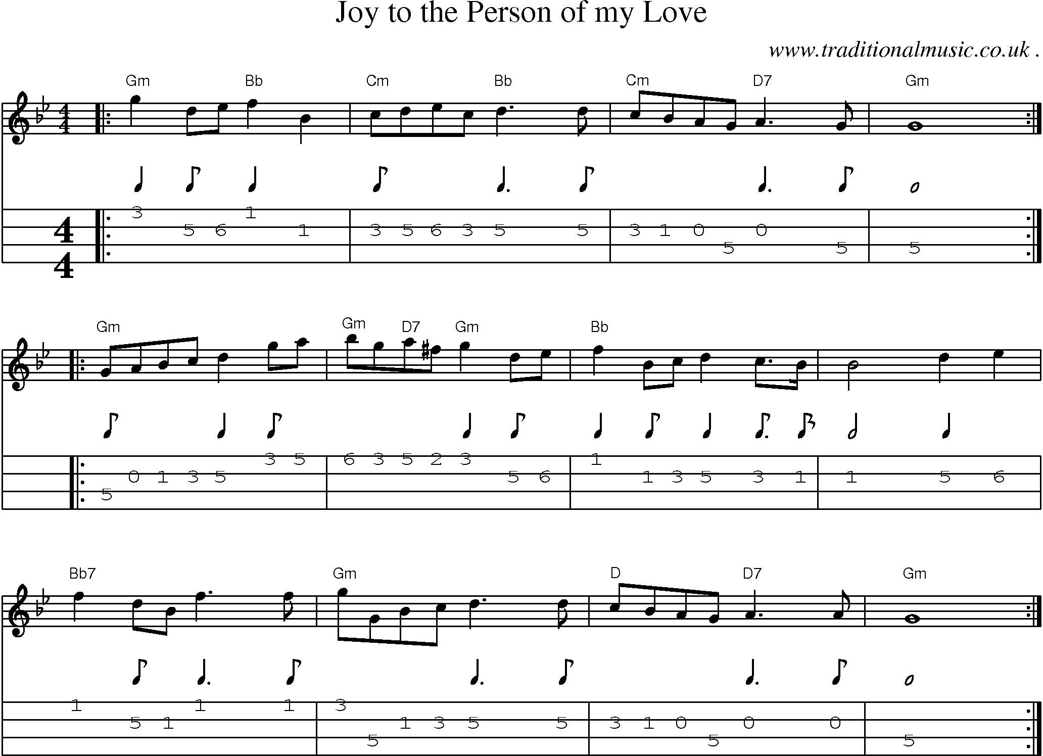 Sheet-Music and Mandolin Tabs for Joy To The Person Of My Love
