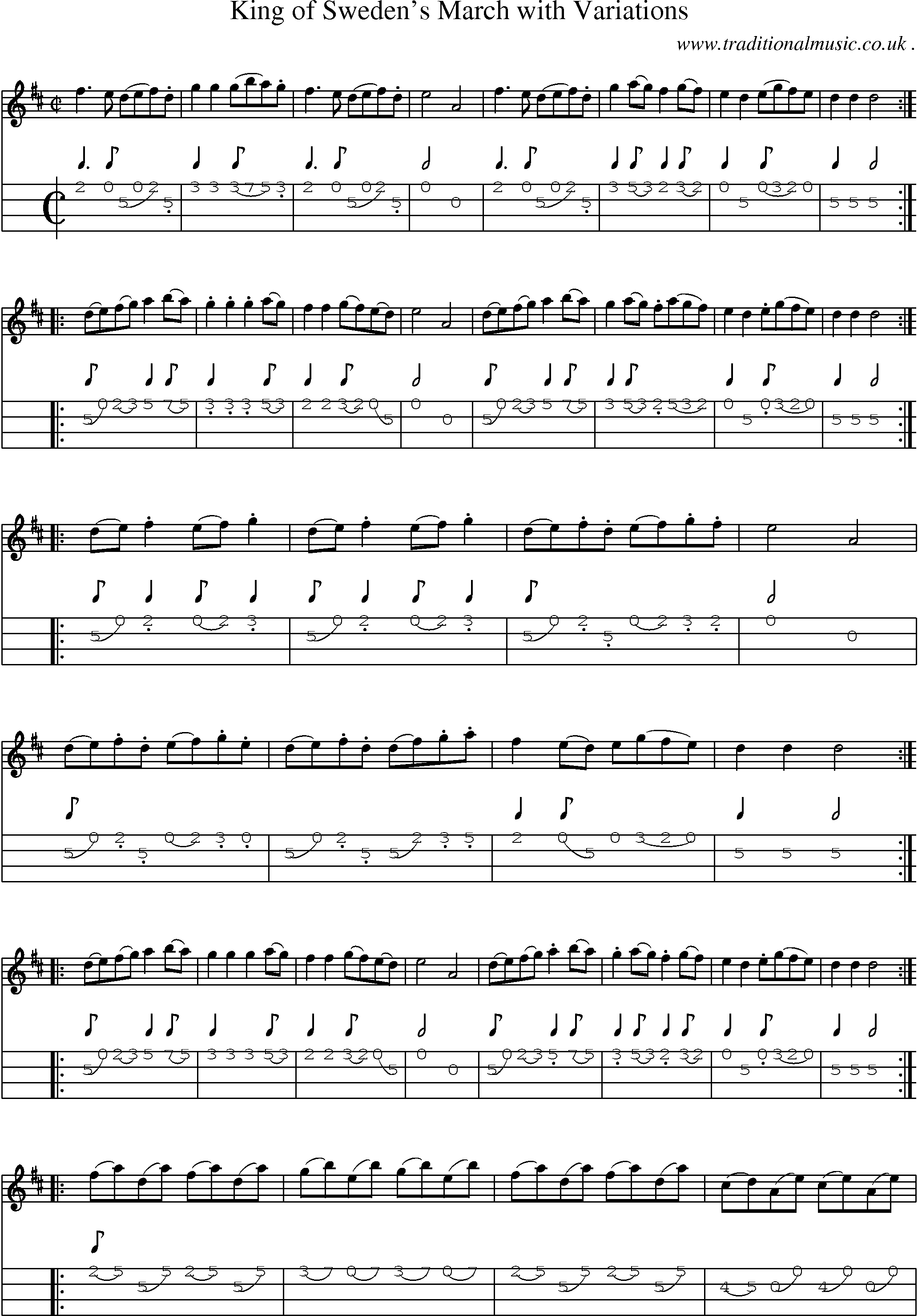 Sheet-Music and Mandolin Tabs for King Of Swedens March With Variations