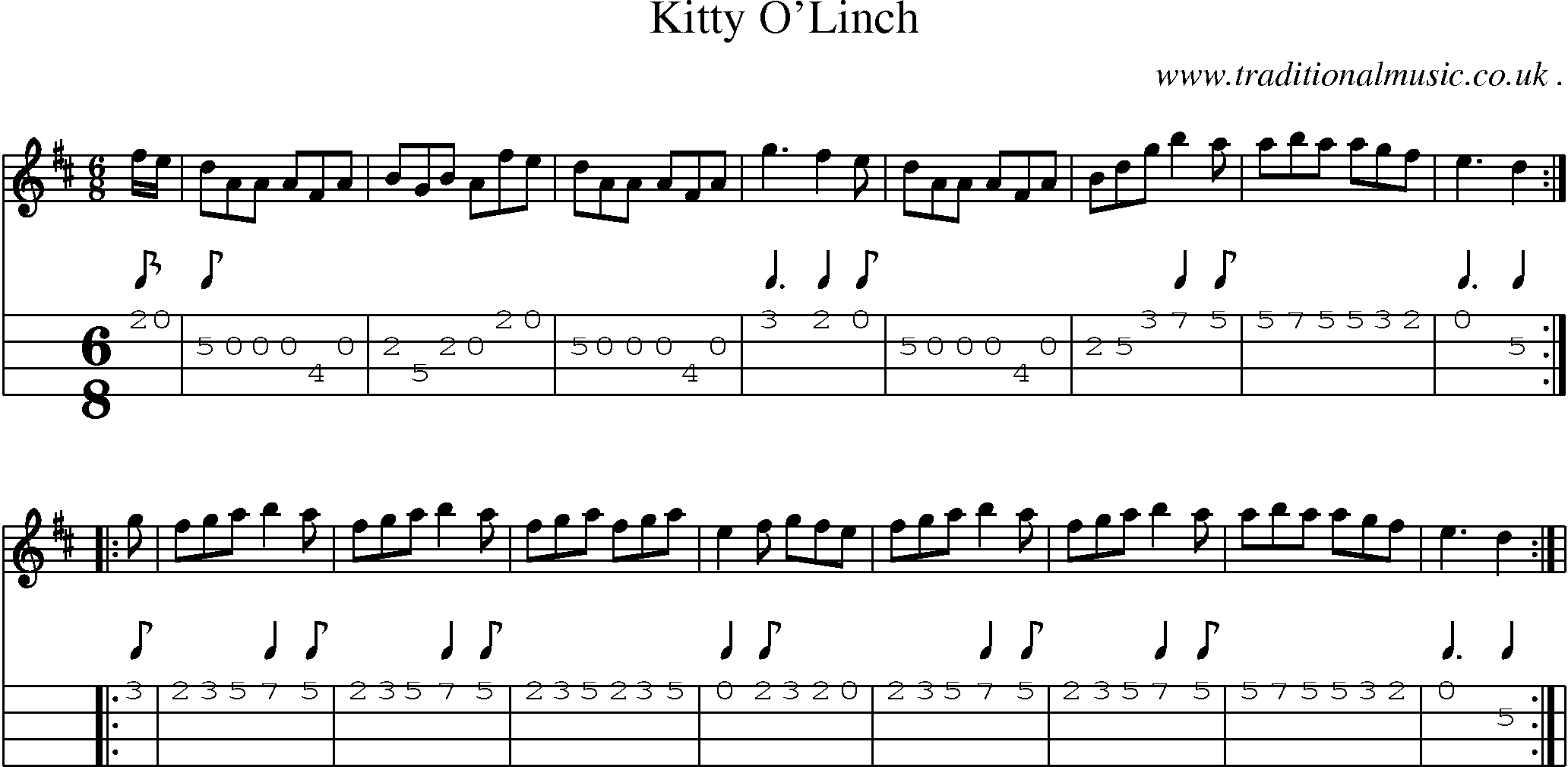 Sheet-Music and Mandolin Tabs for Kitty Olinch