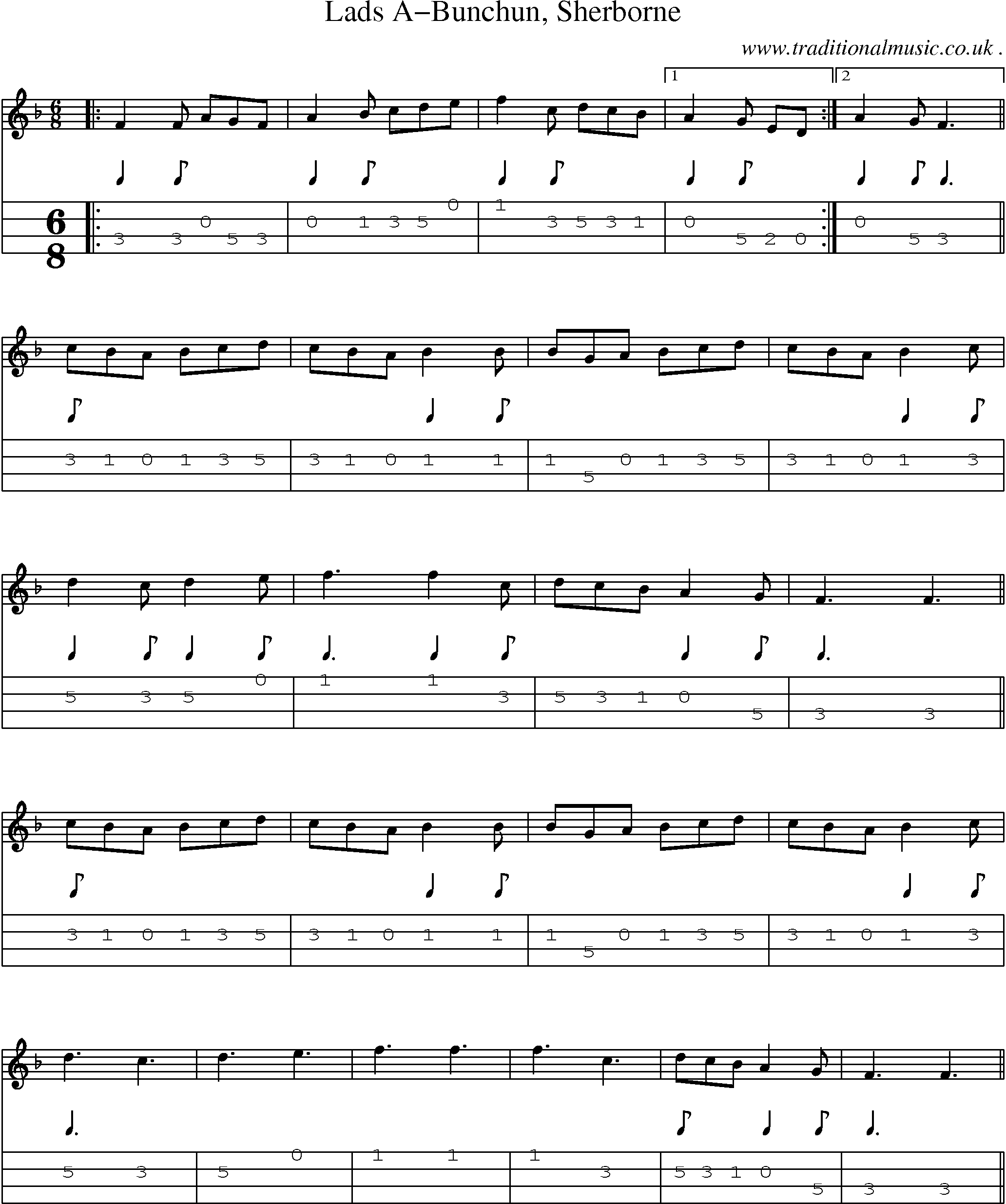 Sheet-Music and Mandolin Tabs for Lads A-bunchun Sherborne