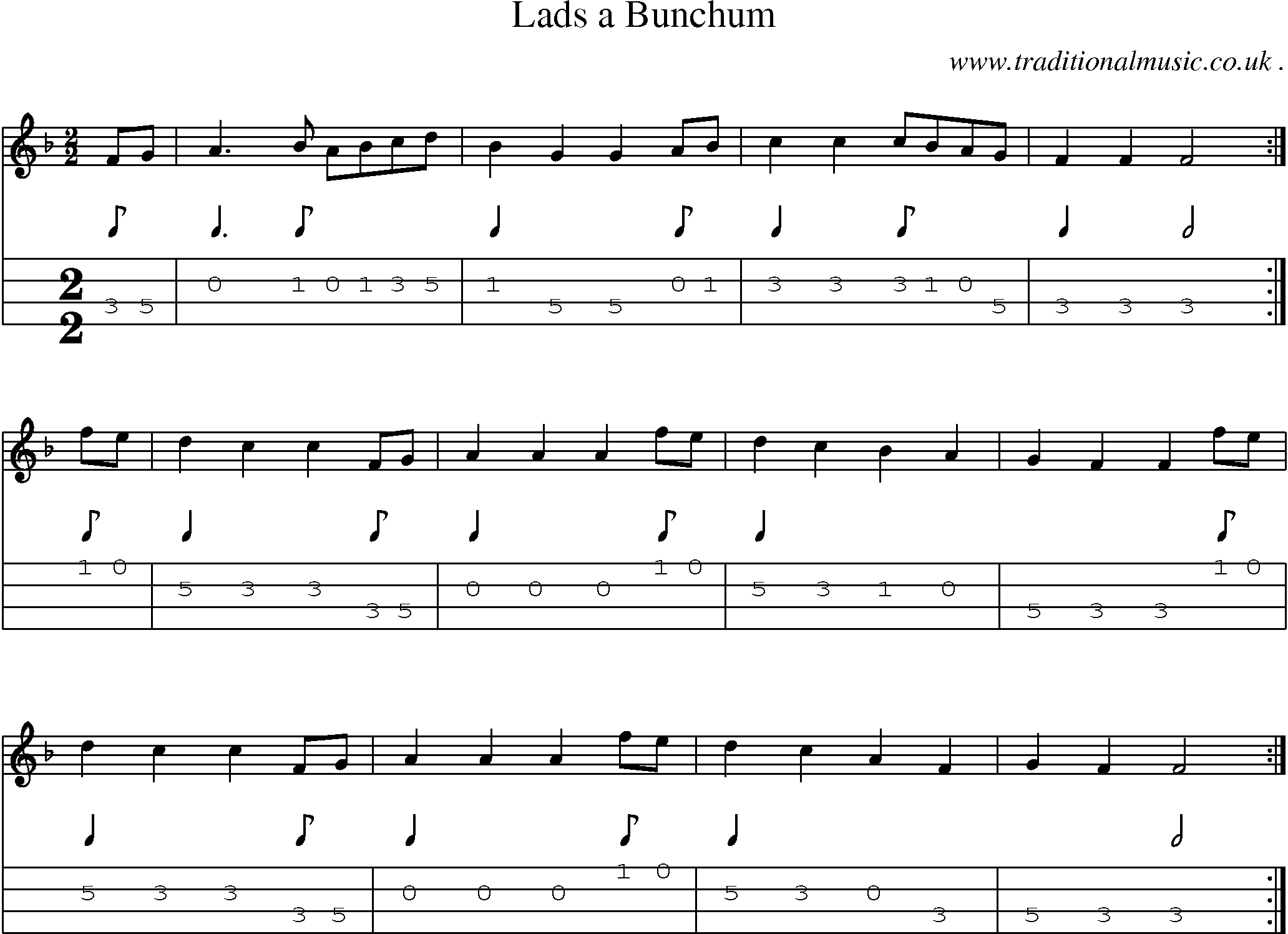 Sheet-Music and Mandolin Tabs for Lads A Bunchum