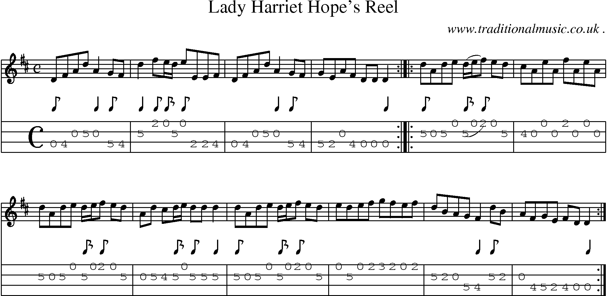 Sheet-Music and Mandolin Tabs for Lady Harriet Hopes Reel