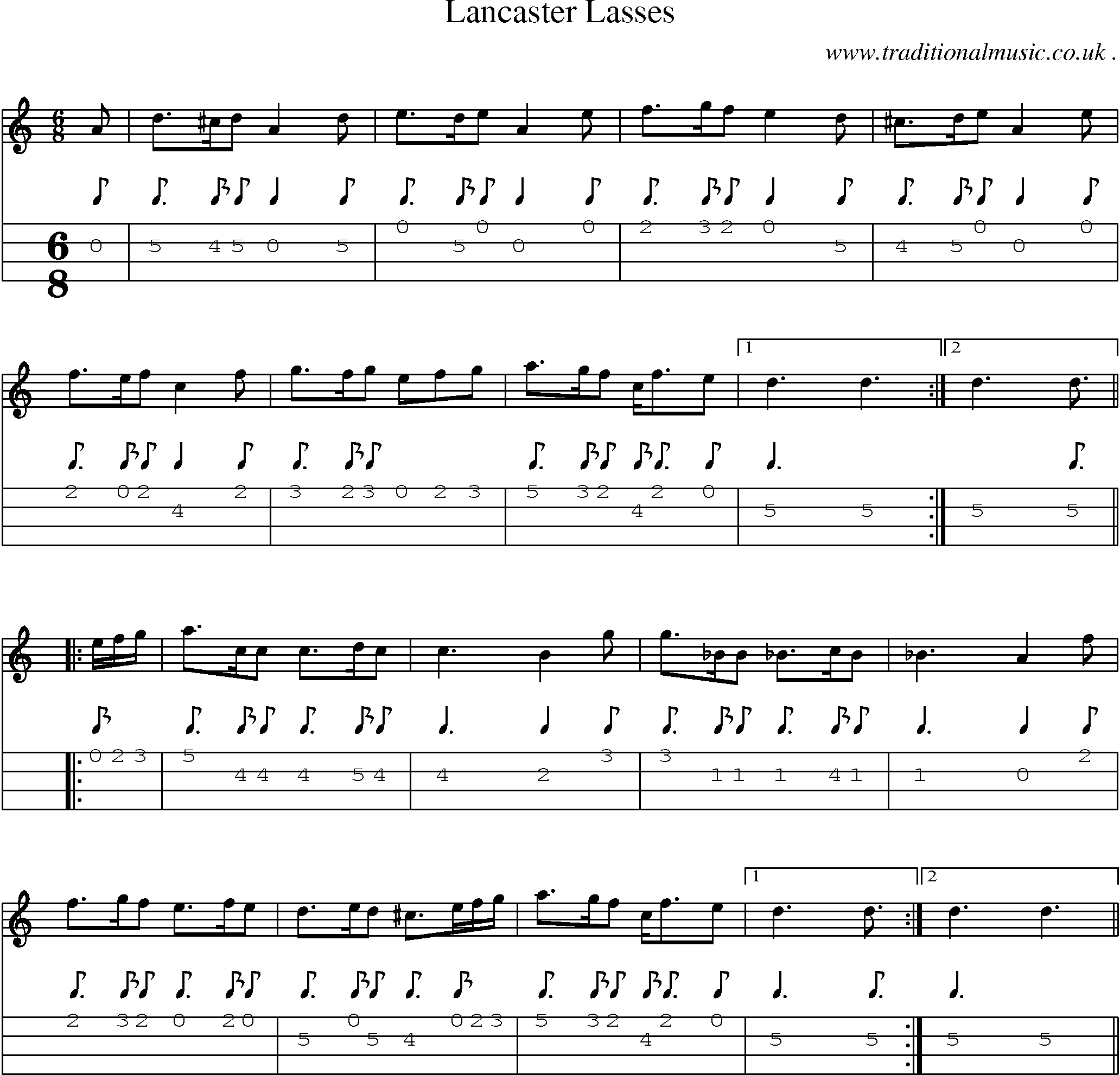 Sheet-Music and Mandolin Tabs for Lancaster Lasses