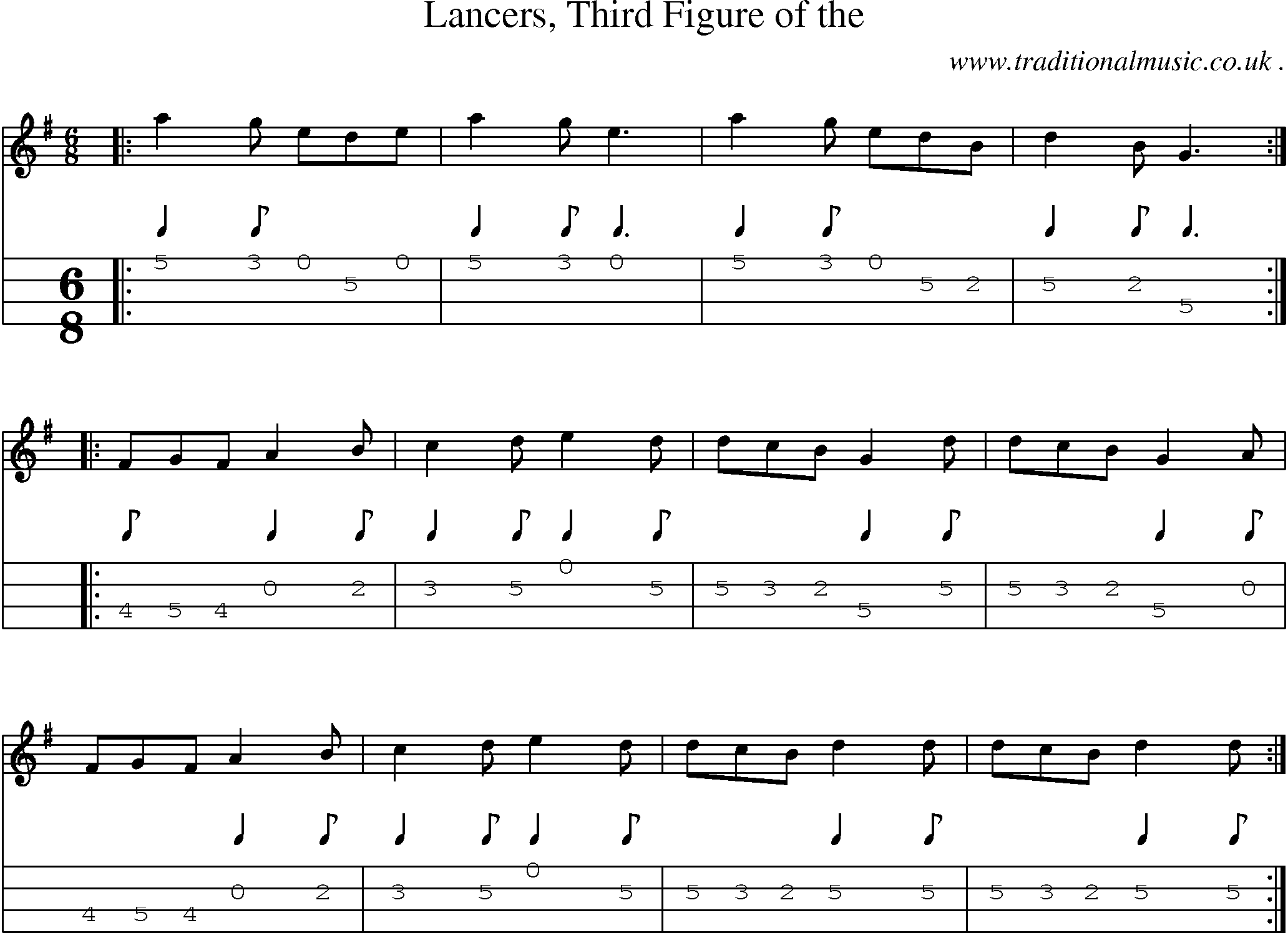 Sheet-Music and Mandolin Tabs for Lancers Third Figure Of The