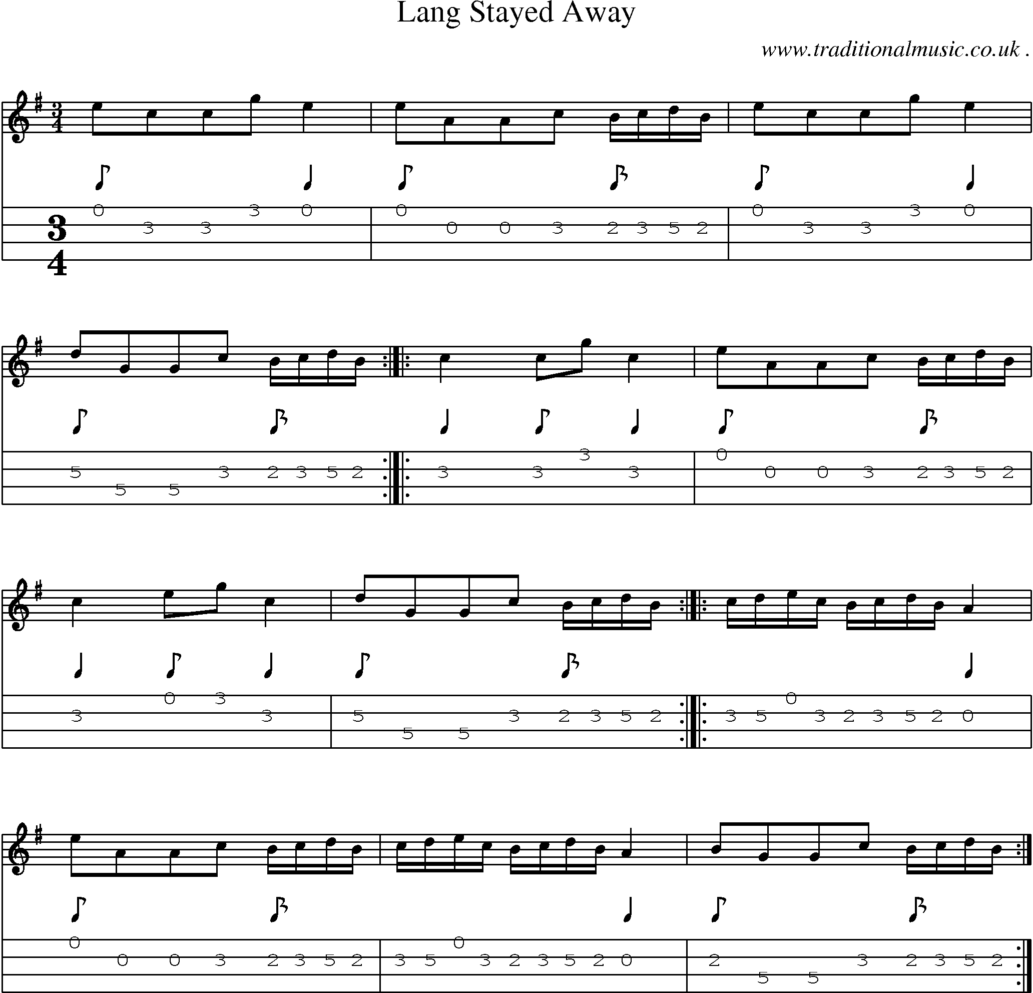 Sheet-Music and Mandolin Tabs for Lang Stayed Away