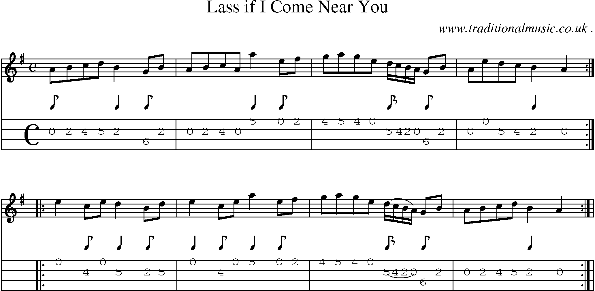 Sheet-Music and Mandolin Tabs for Lass If I Come Near You