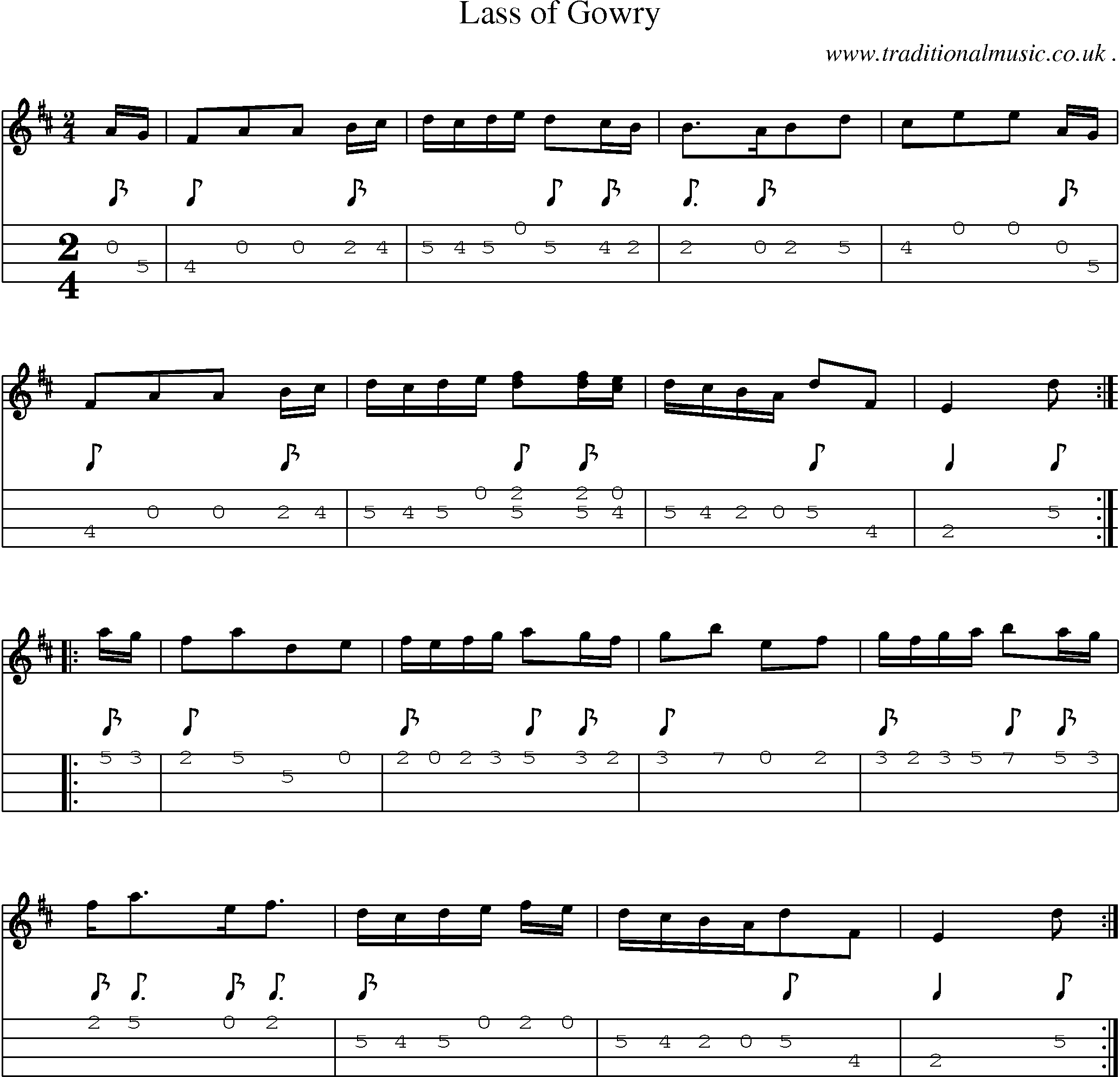 Sheet-Music and Mandolin Tabs for Lass Of Gowry