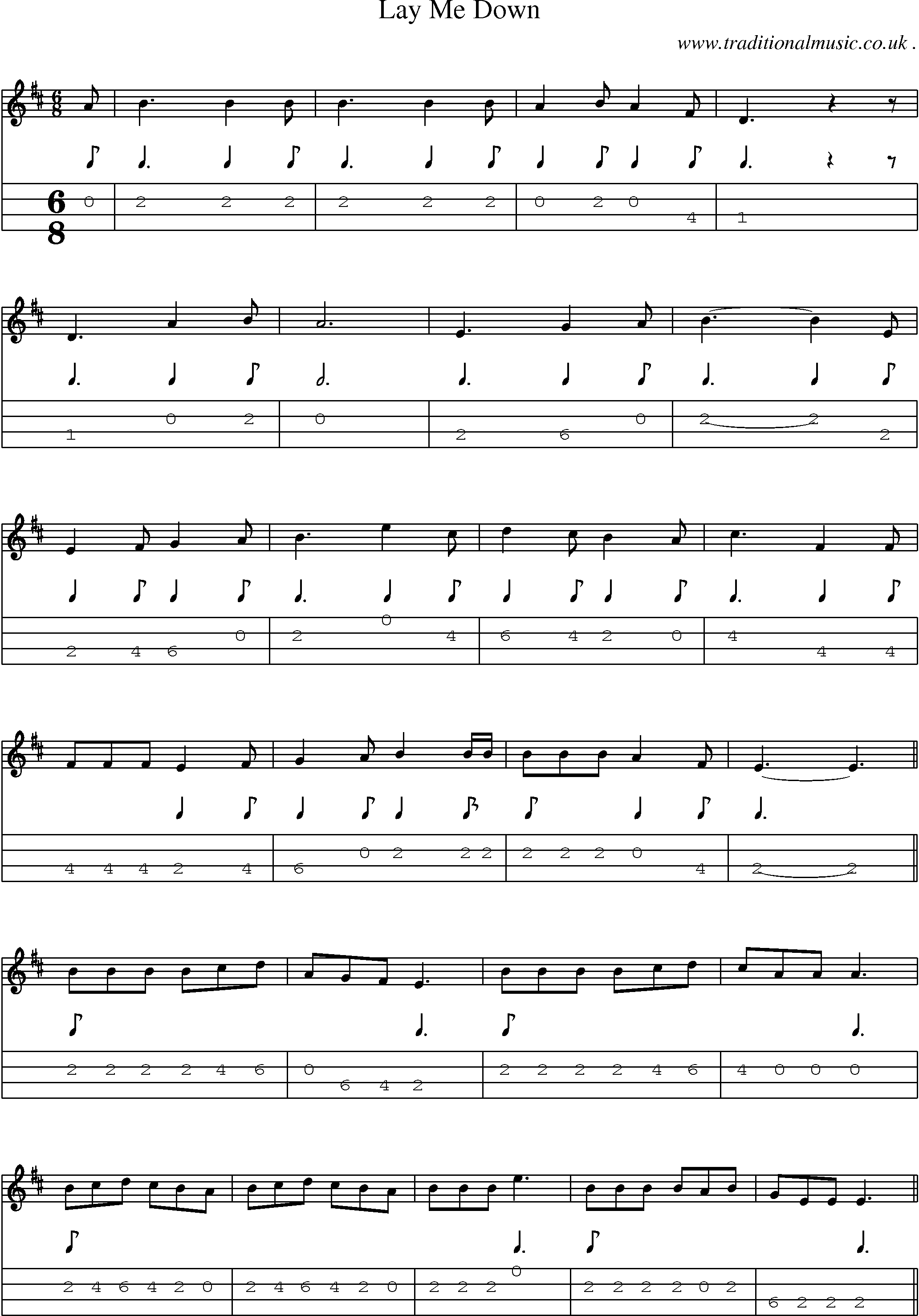 Sheet-Music and Mandolin Tabs for Lay Me Down