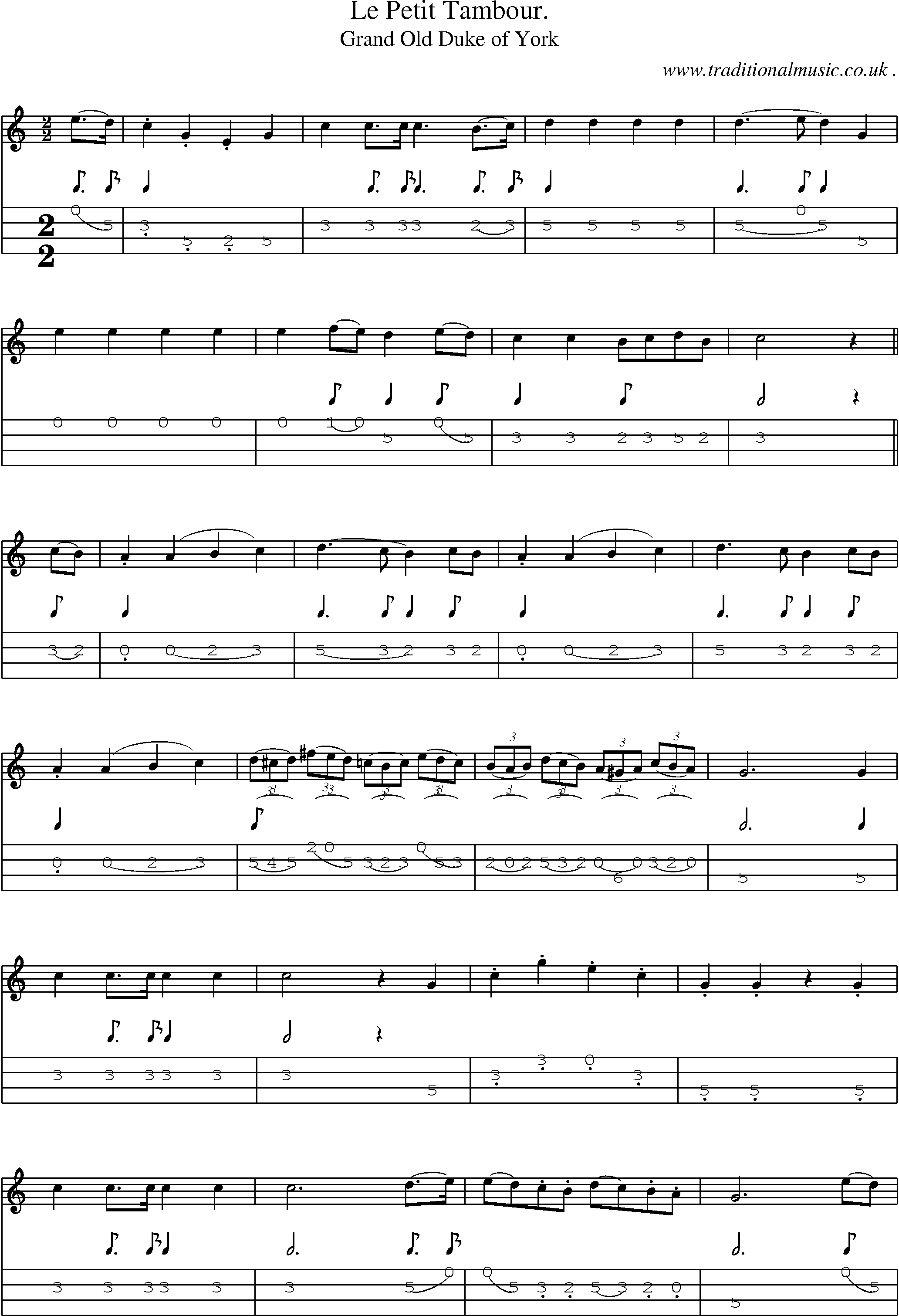 Sheet-Music and Mandolin Tabs for Le Petit Tambour