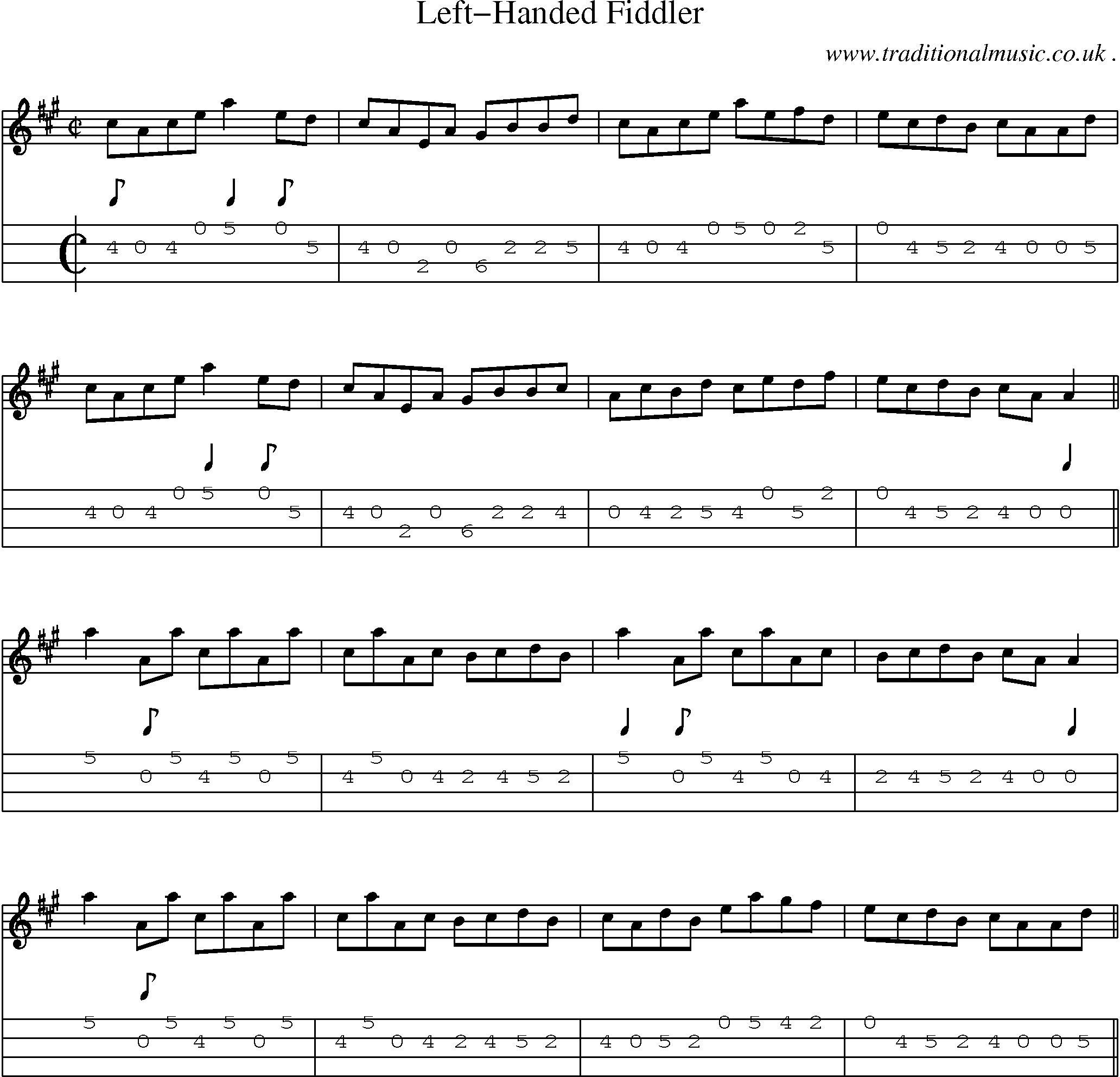 Sheet-Music and Mandolin Tabs for Left-handed Fiddler