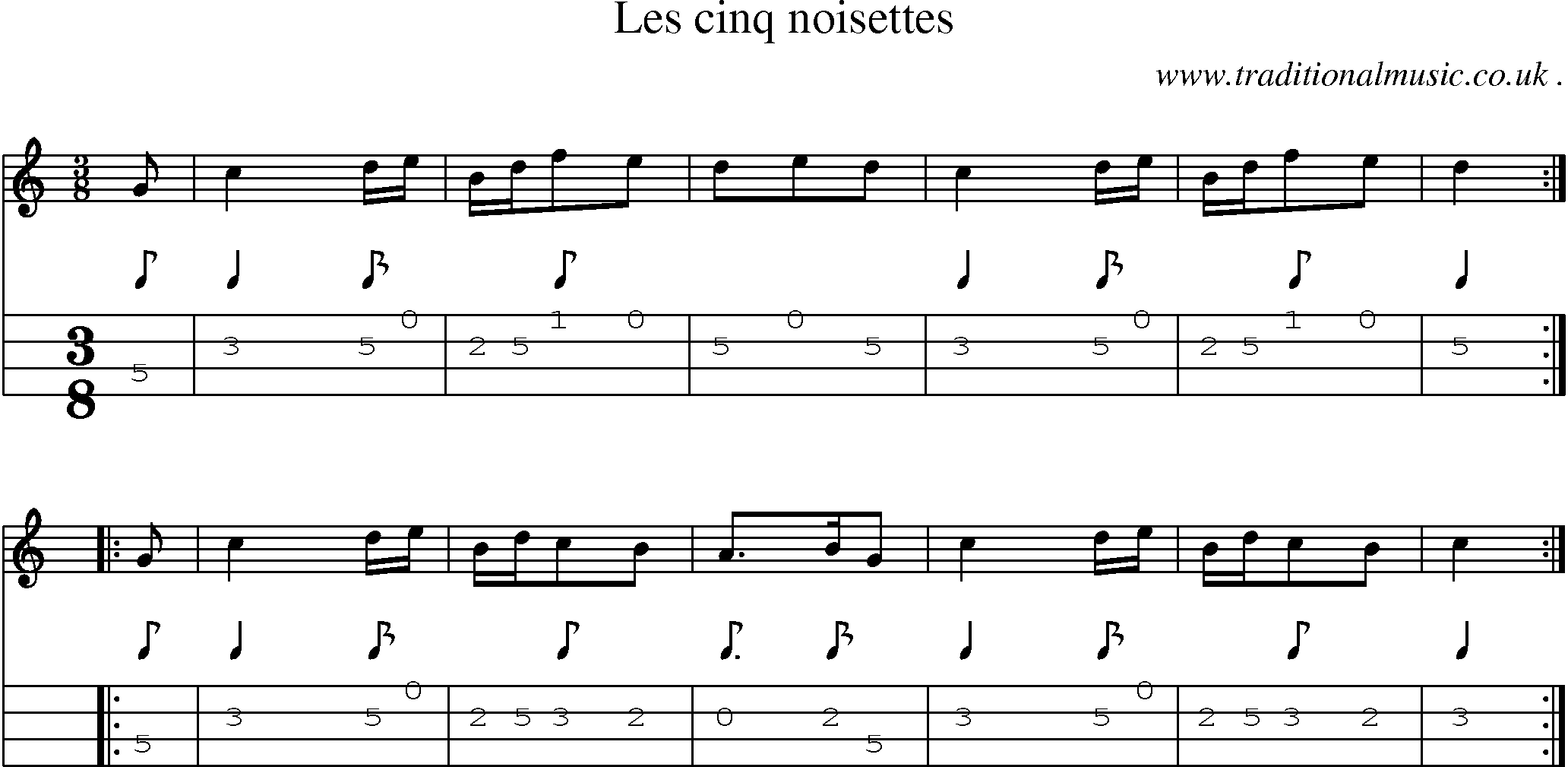 Sheet-Music and Mandolin Tabs for Les Cinq Noisettes