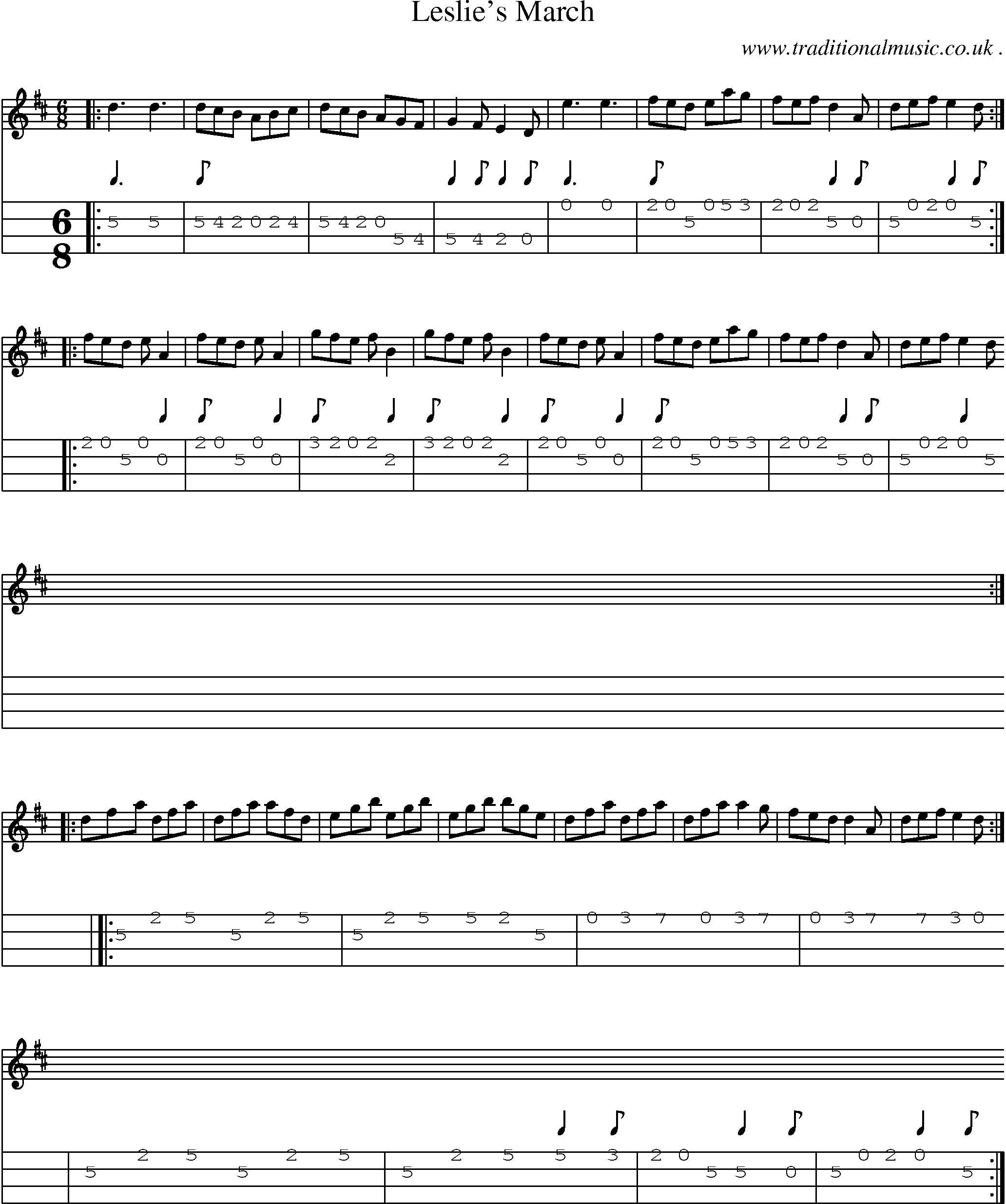 Sheet-Music and Mandolin Tabs for Leslies March