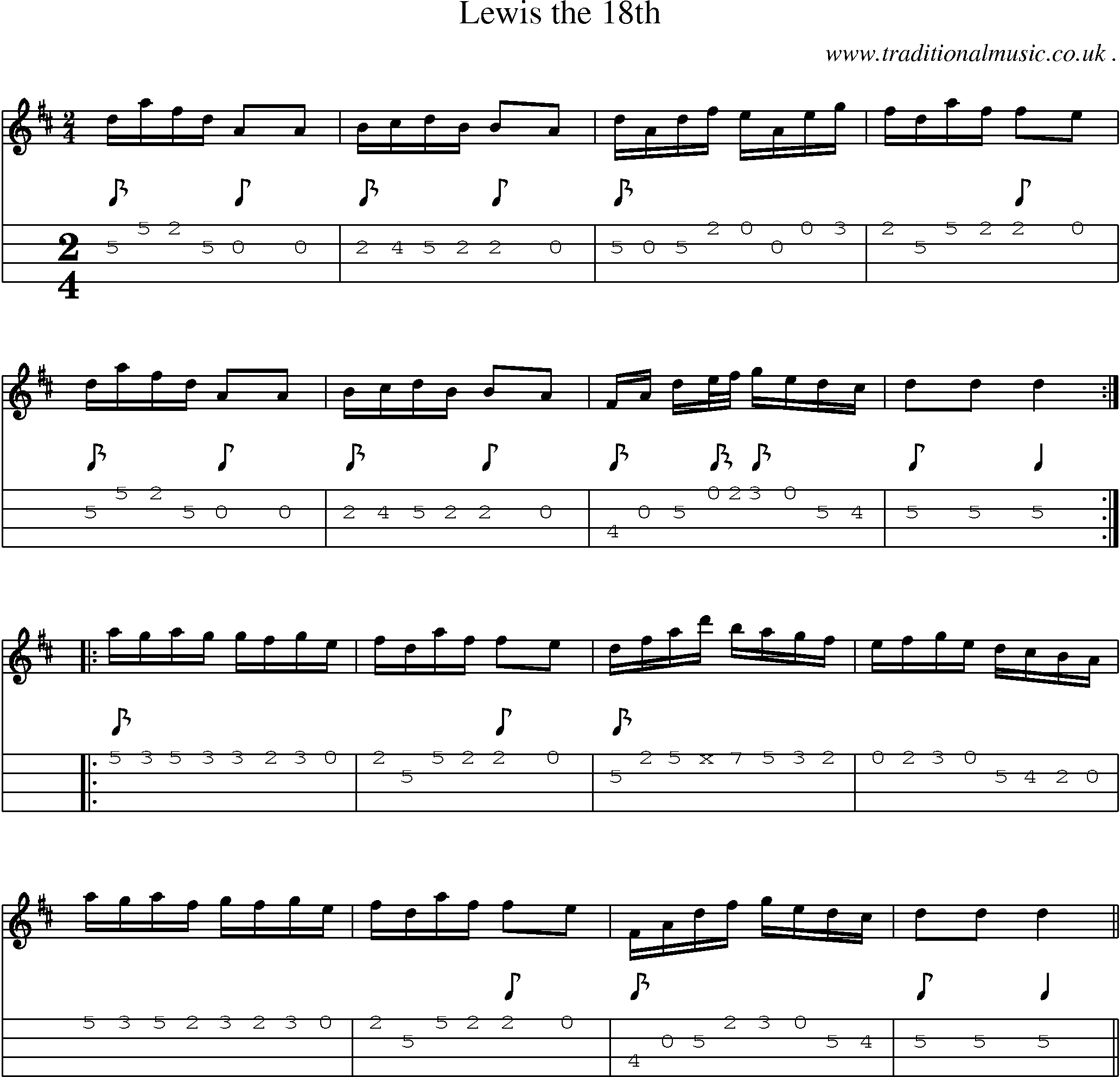 Sheet-Music and Mandolin Tabs for Lewis The 18th