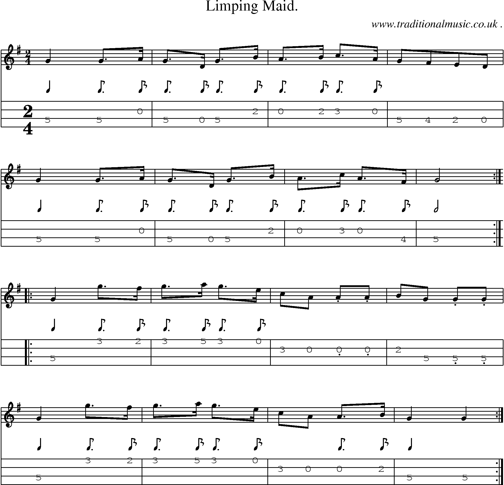 Sheet-Music and Mandolin Tabs for Limping Maid
