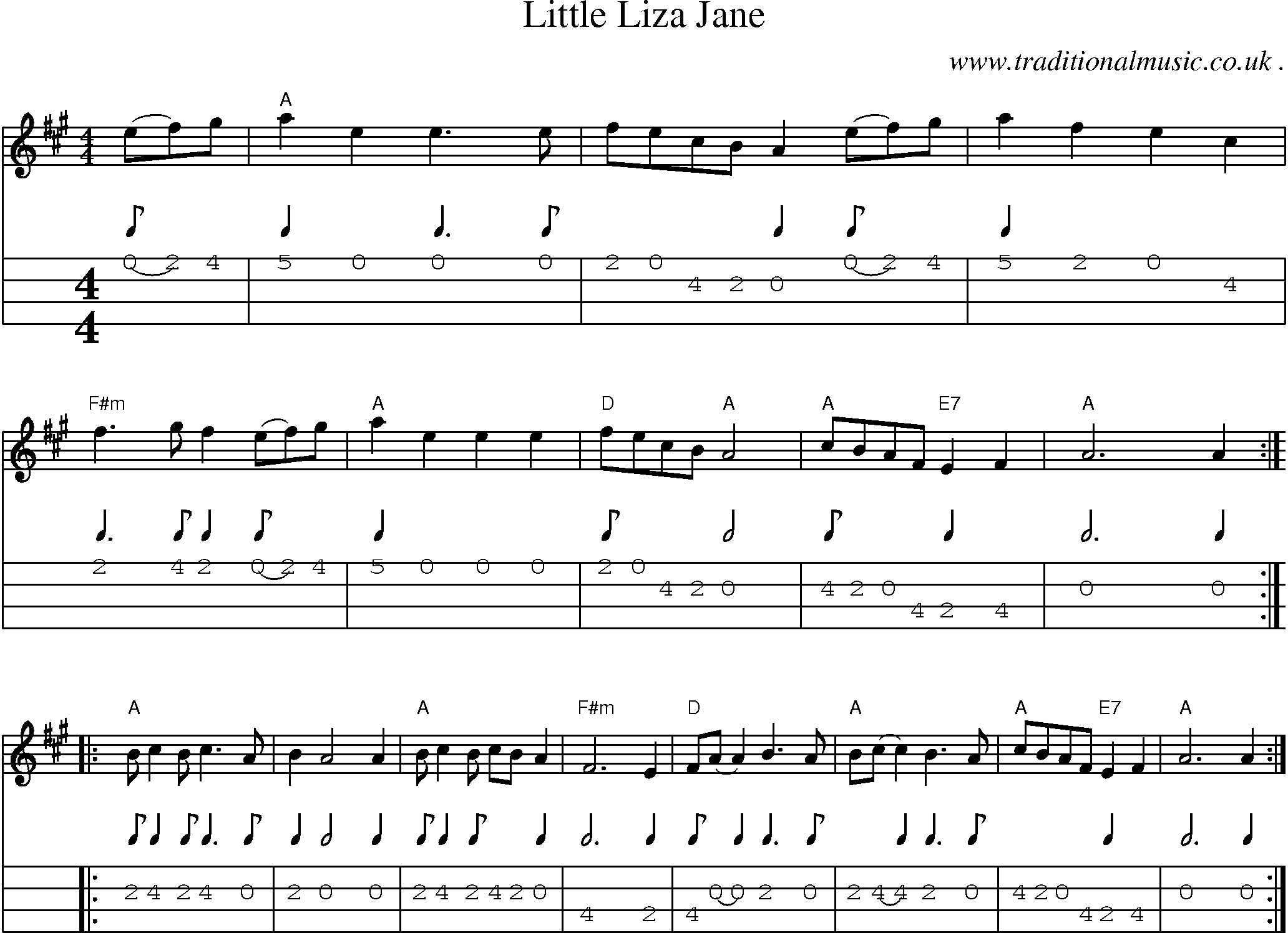 Sheet-Music and Mandolin Tabs for Little Liza Jane