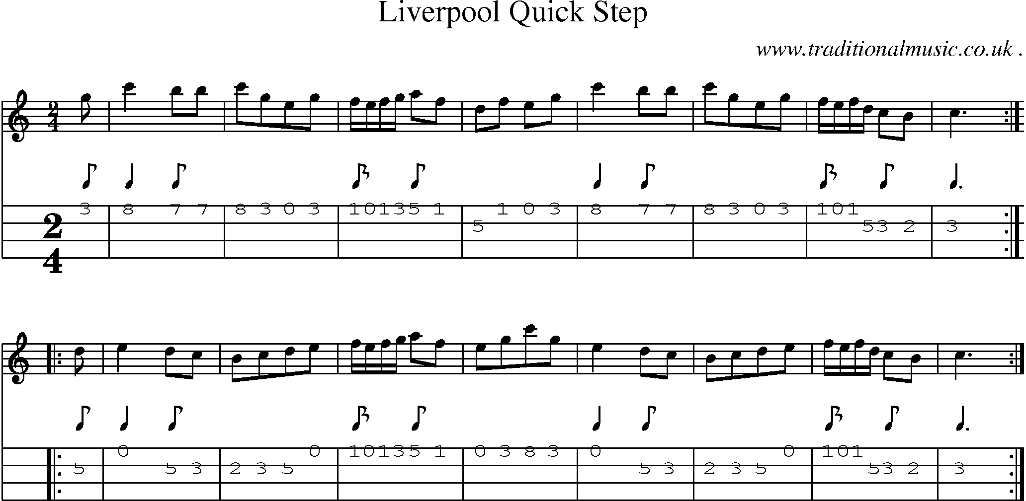 Sheet-Music and Mandolin Tabs for Liverpool Quick Step